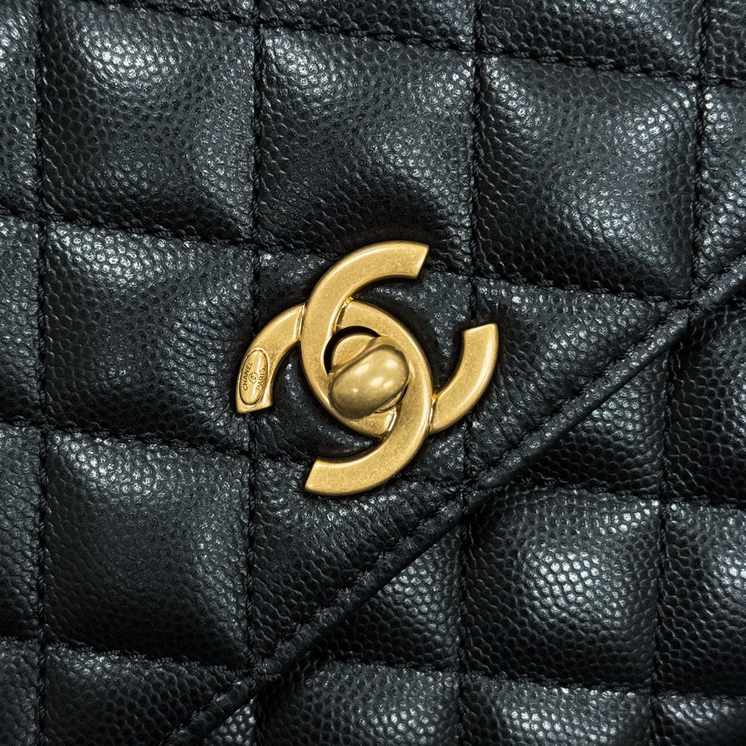CH FLAP BAG WITH TOP HANDLE 24 Grained Calfskin Black