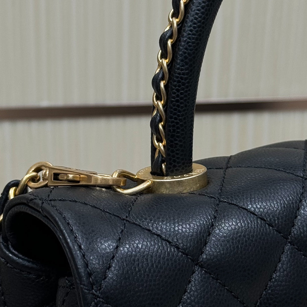 CH FLAP BAG WITH TOP HANDLE 24 Grained Calfskin Black
