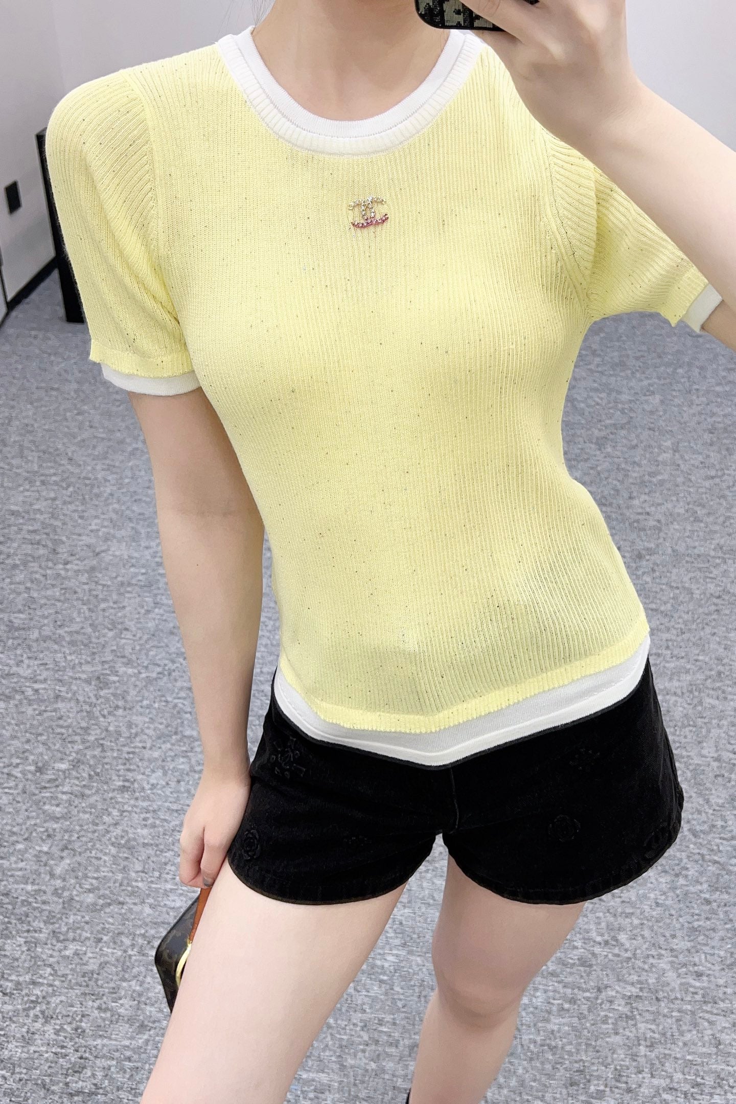 C*♥2025 new products are on sale Contrast color knitted short sleeves