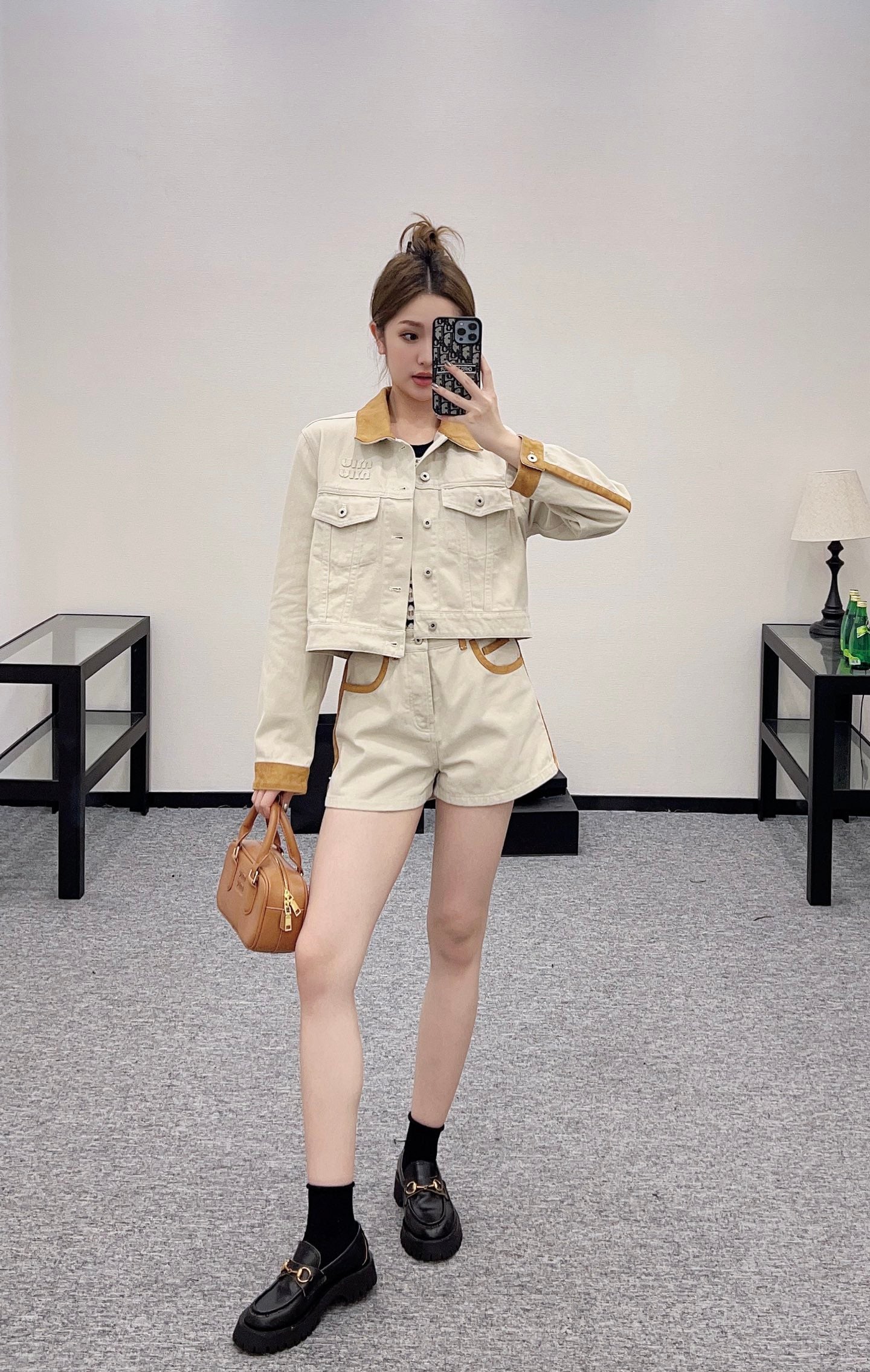 Mi*mi*♥2025 new products are on sale Spliced denim jacket and shorts set