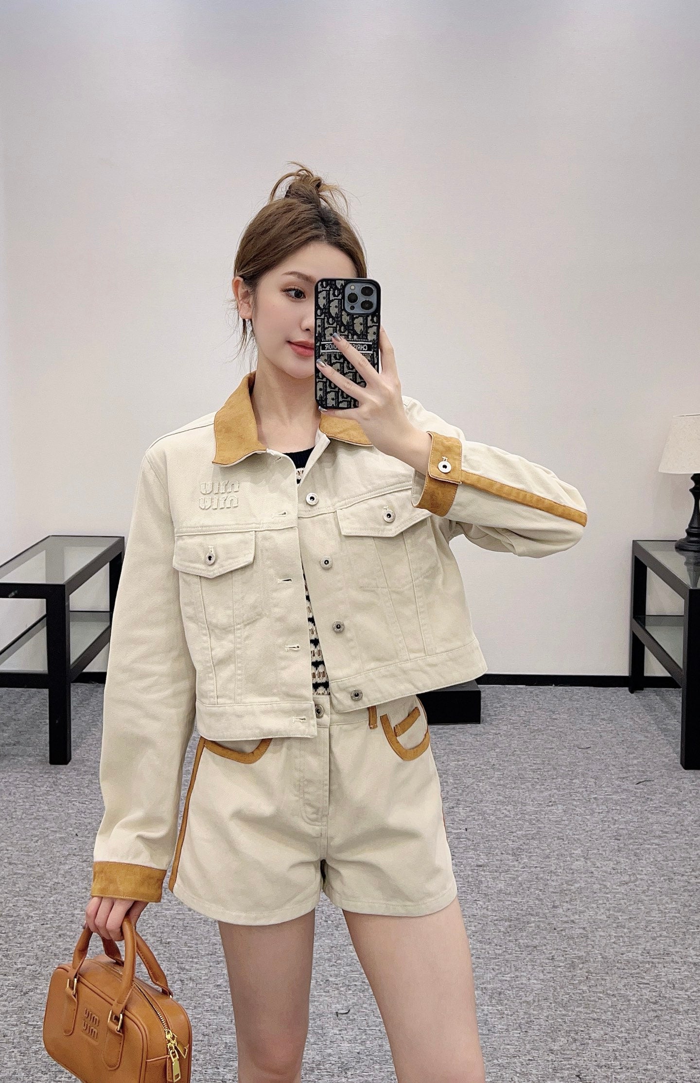 Mi*mi*♥2025 new products are on sale Spliced denim jacket and shorts set