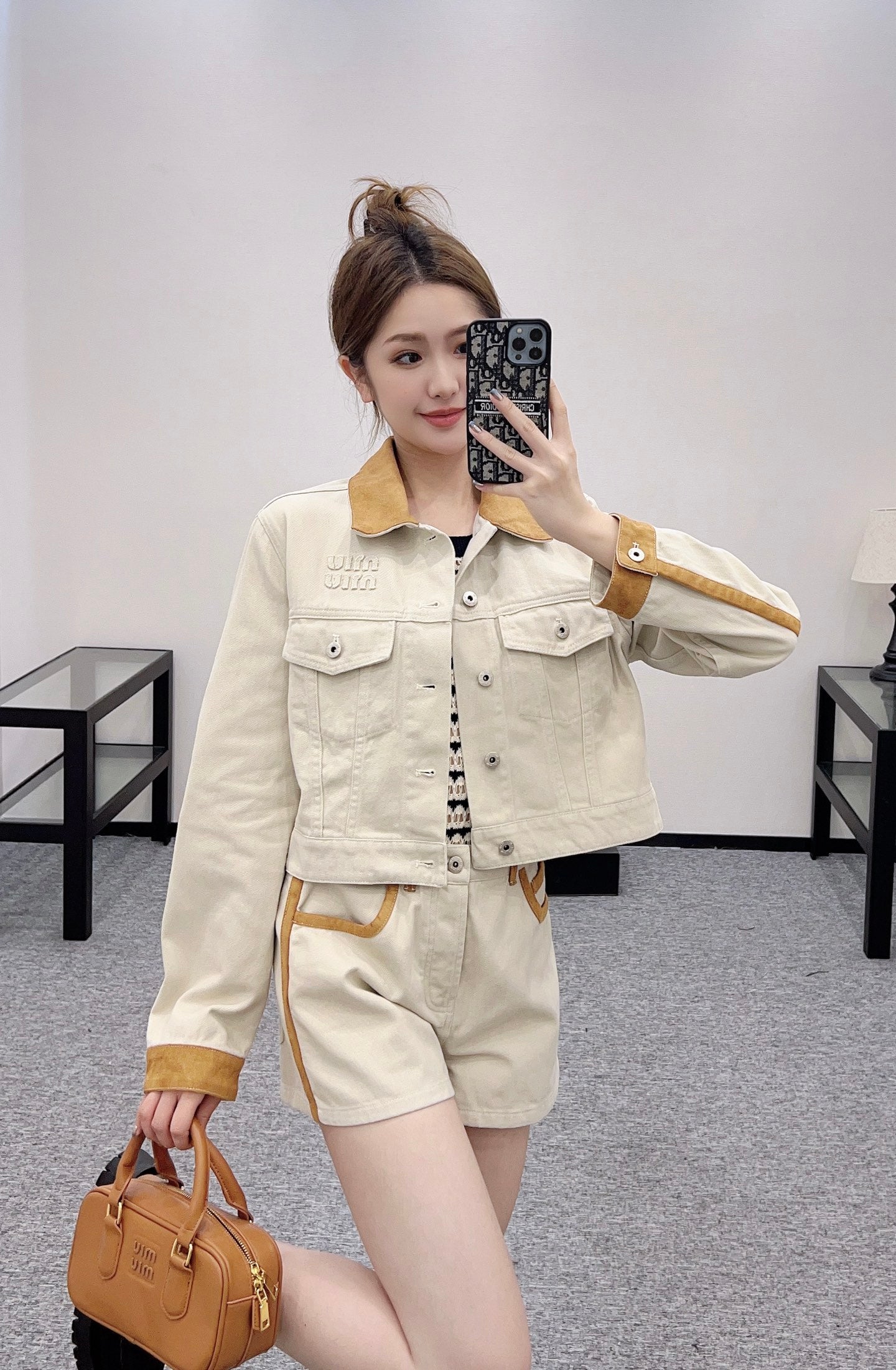Mi*mi*♥2025 new products are on sale Spliced denim jacket and shorts set