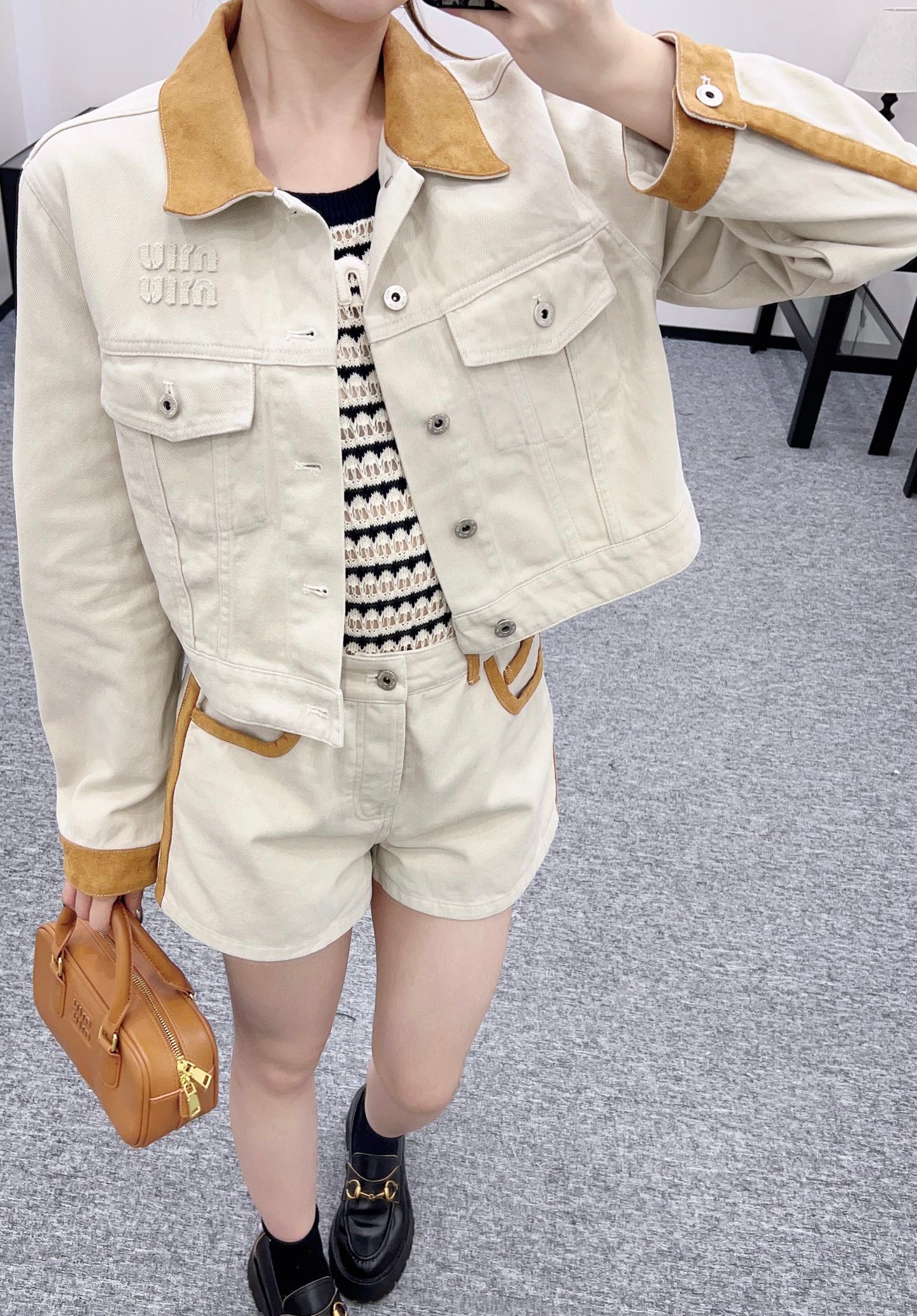 Mi*mi*♥2025 new products are on sale Spliced denim jacket and shorts set