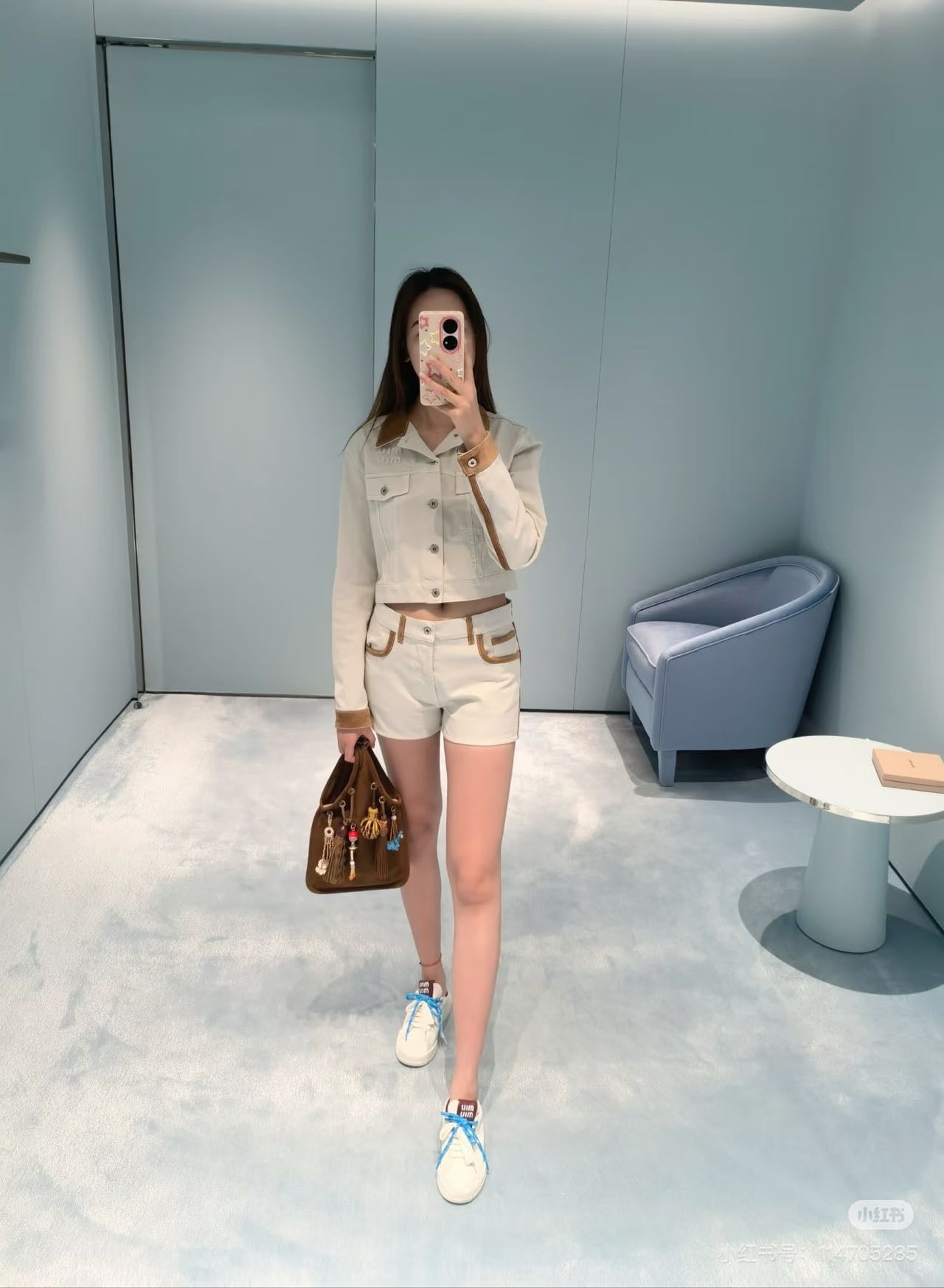Mi*mi*♥2025 new products are on sale Spliced denim jacket and shorts set