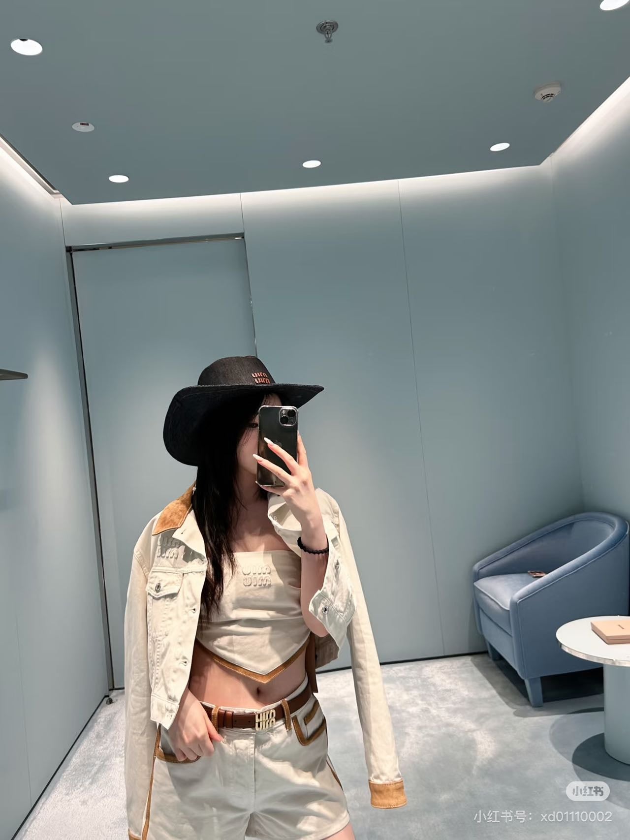 Mi*mi*♥2025 new products are on sale Spliced denim jacket and shorts set