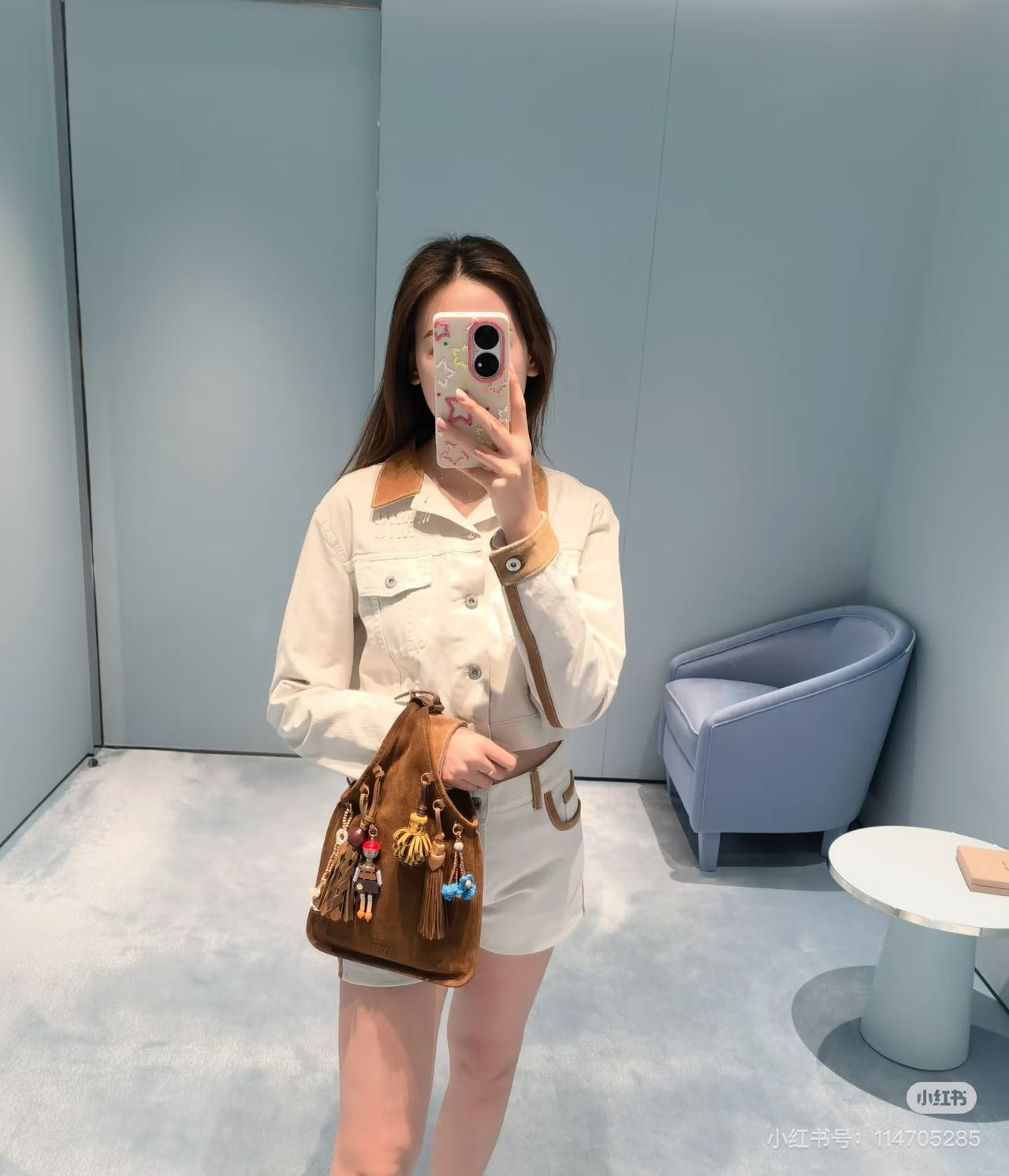 Mi*mi*♥2025 new products are on sale Spliced denim jacket and shorts set