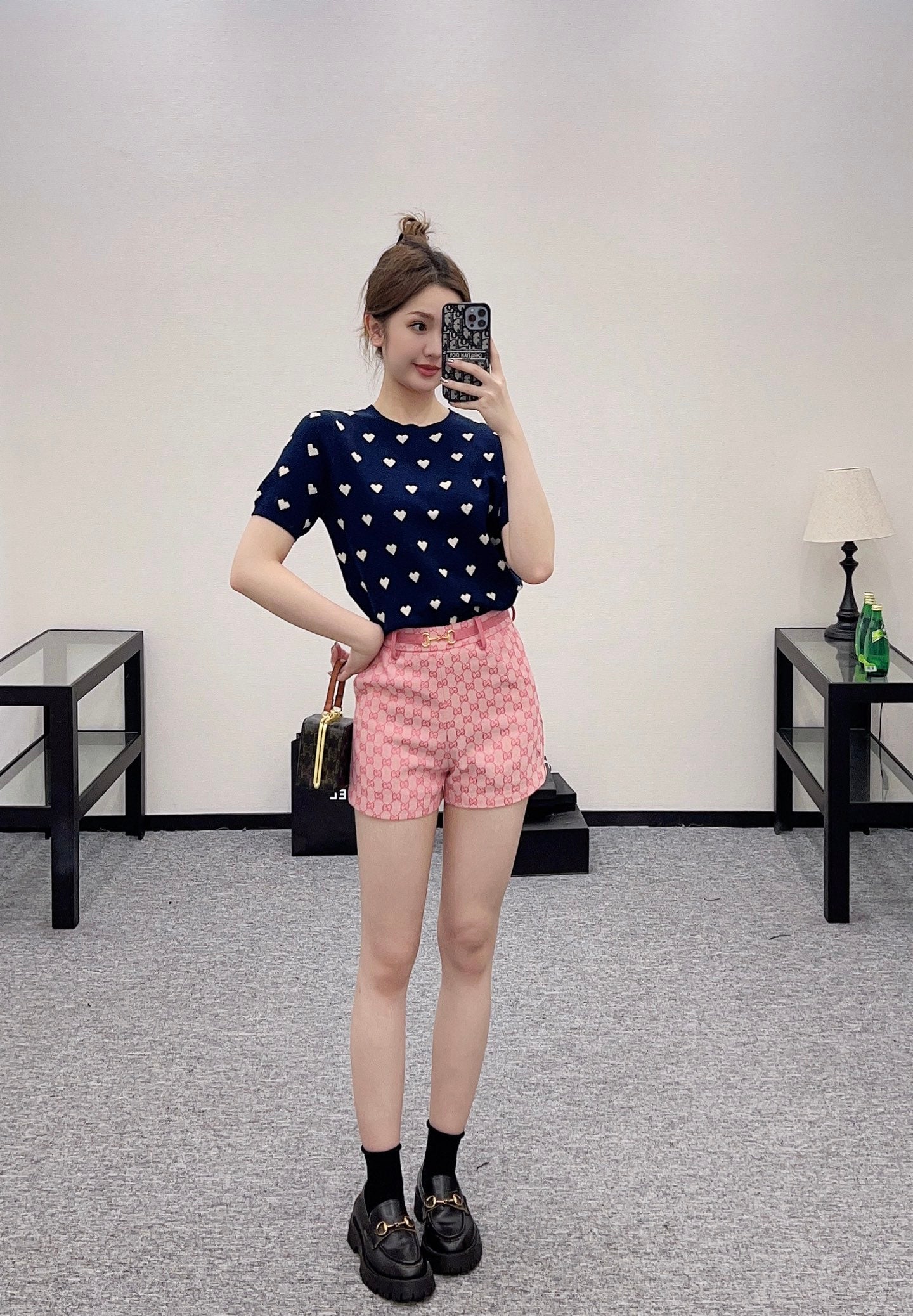 G*♥2025 new products are on sale Horsebit leather belt shorts