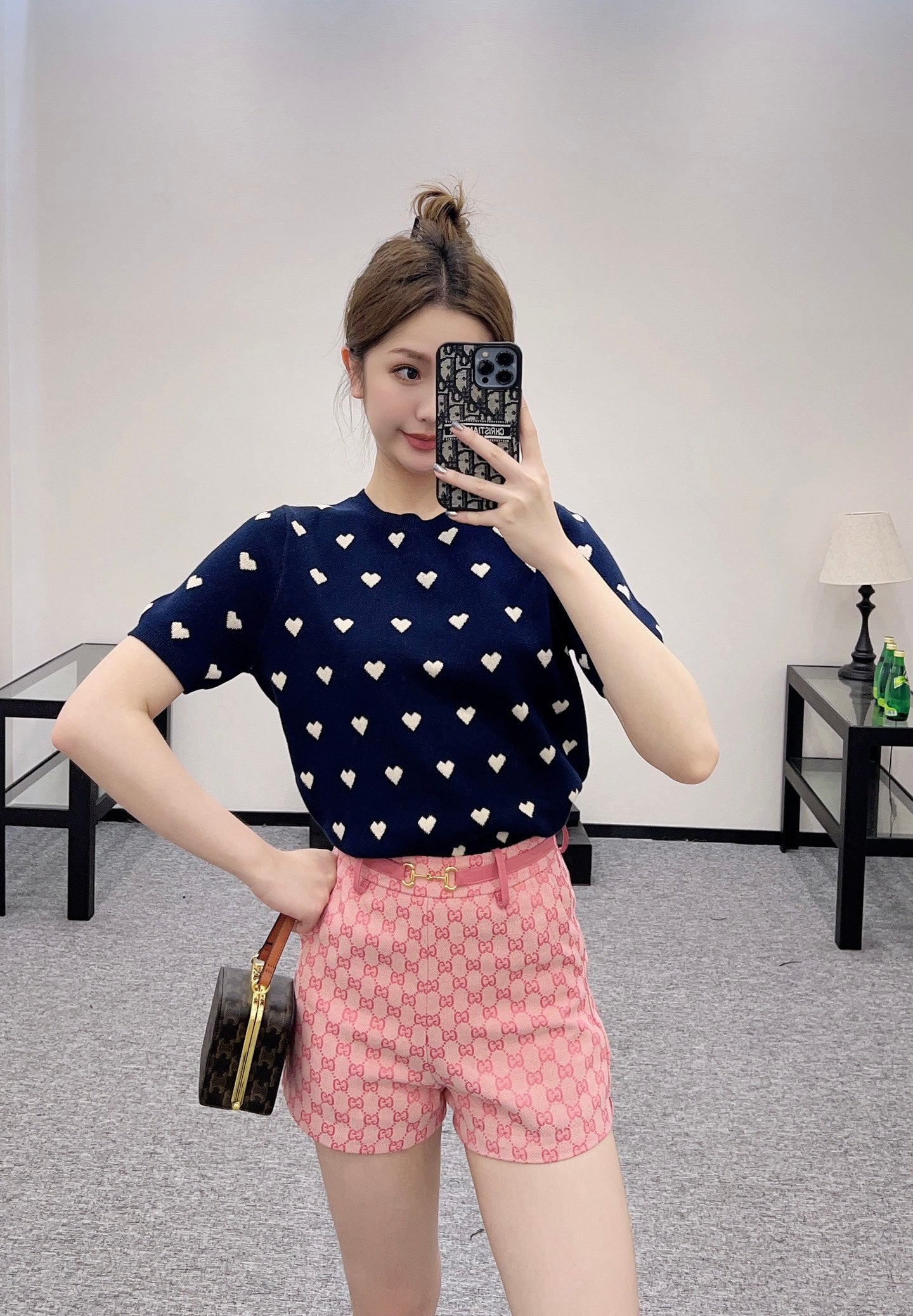G*♥2025 new products are on sale Horsebit leather belt shorts