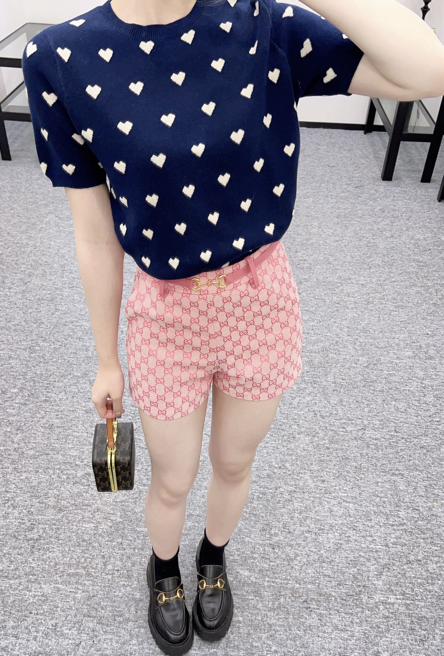 G*♥2025 new products are on sale Horsebit leather belt shorts