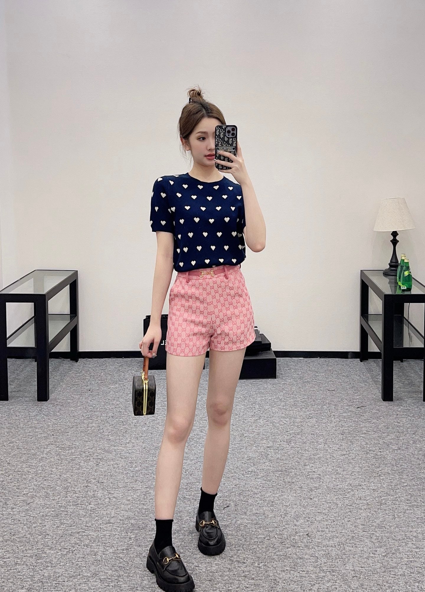 G*♥2025 new products are on sale Horsebit leather belt shorts