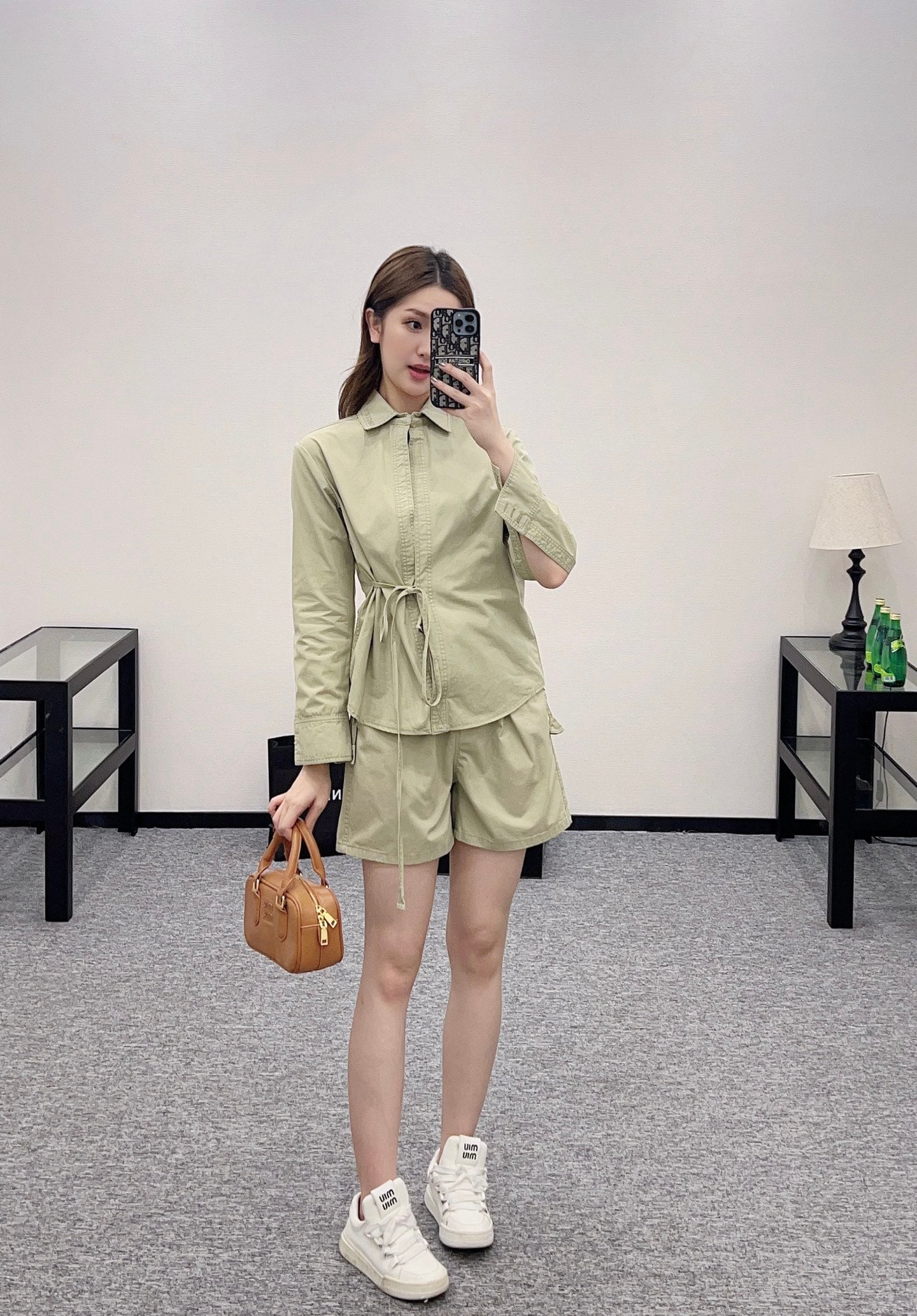 G*♥2025 new products are on sale Denim lace-up shirt and shorts set