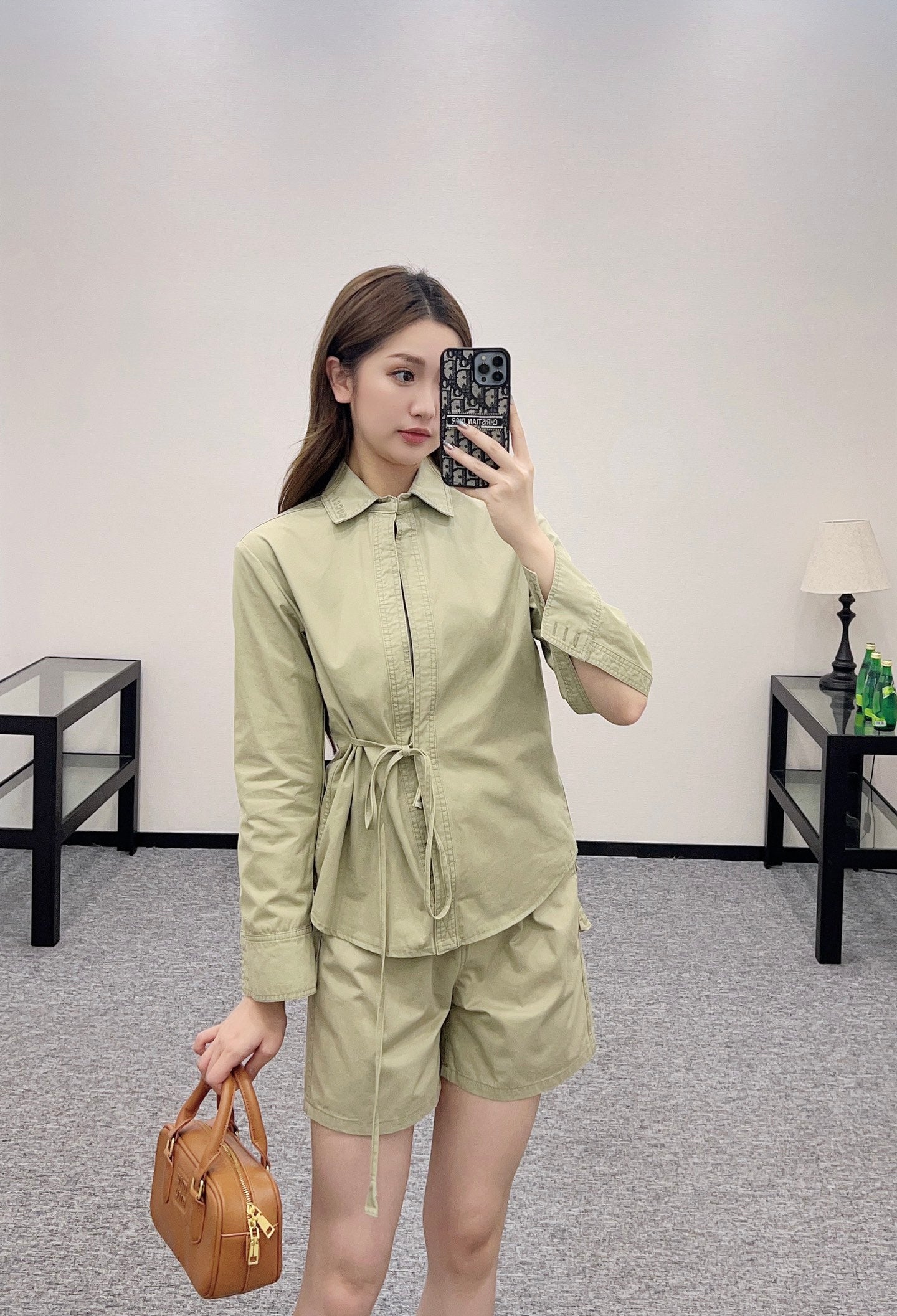 G*♥2025 new products are on sale Denim lace-up shirt and shorts set