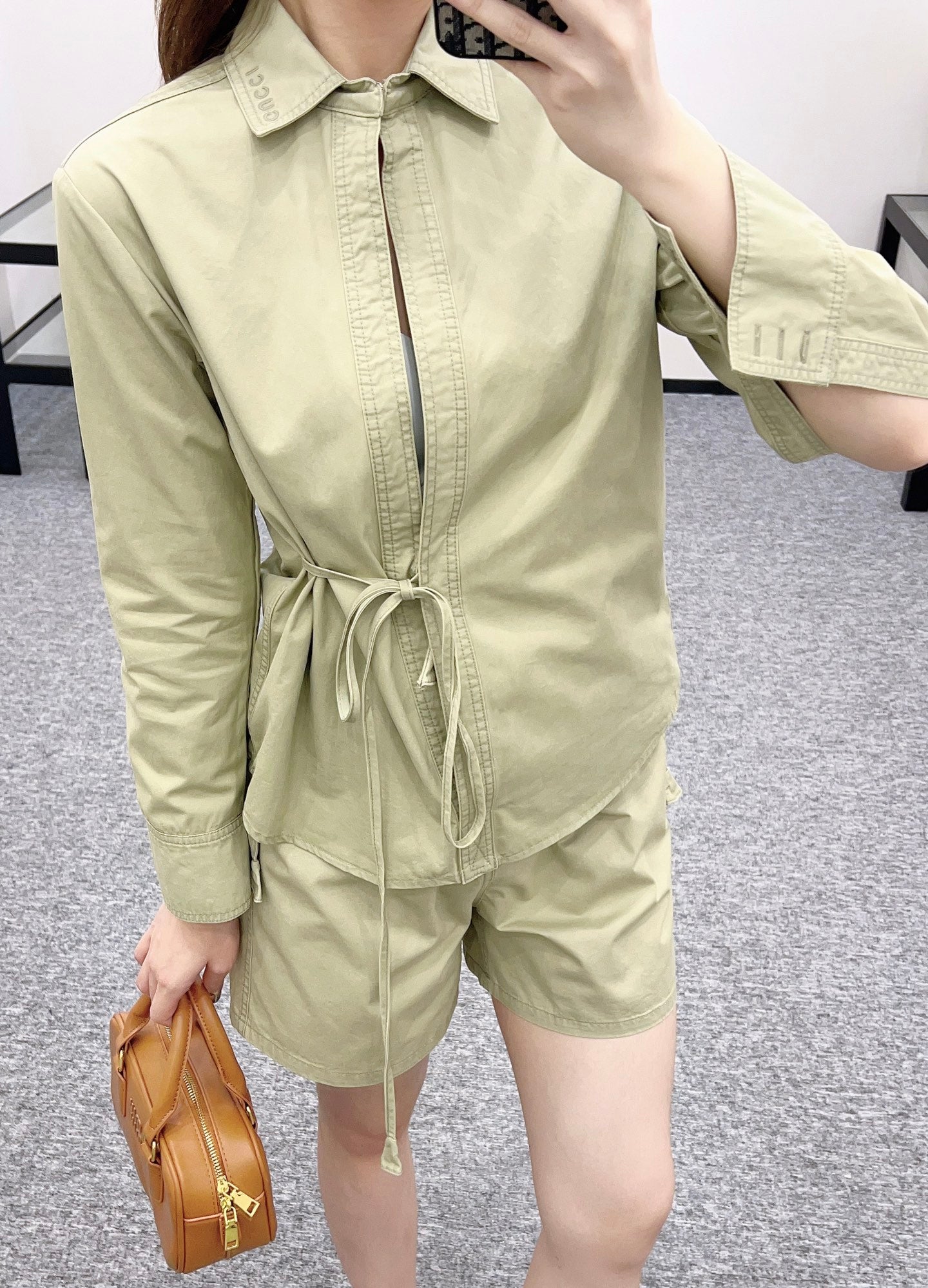 G*♥2025 new products are on sale Denim lace-up shirt and shorts set