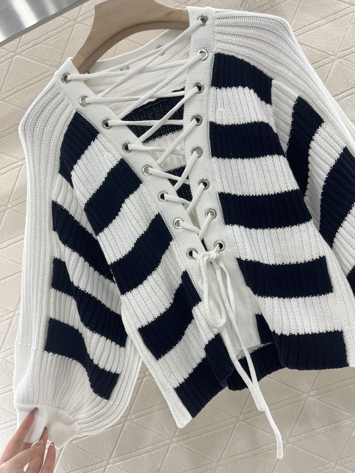 D*♥2025 new products Drawstring striped knitted top