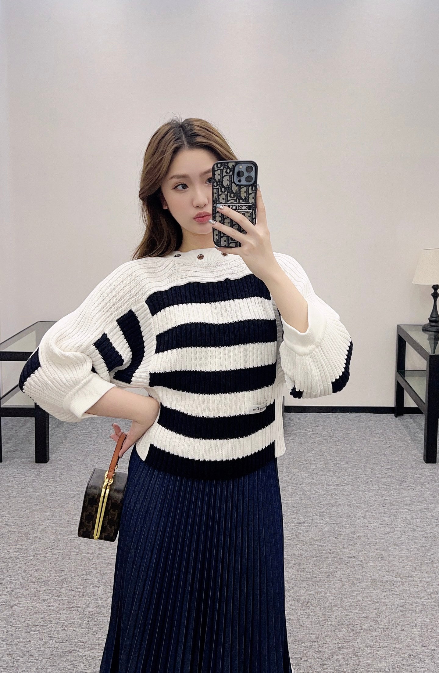D*♥2025 new products Drawstring striped knitted top