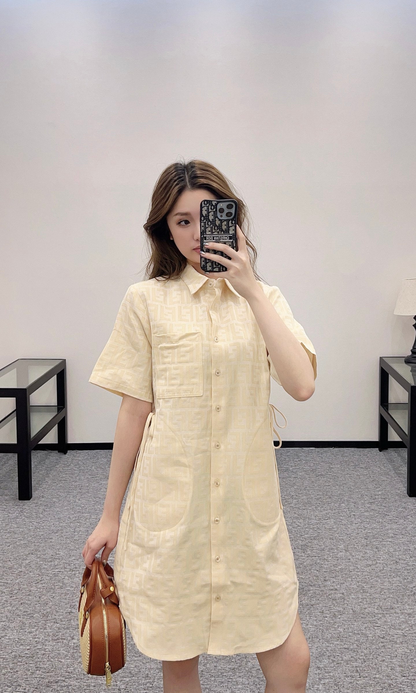 F*♥2025 new products Jacquard linen drawstring dress