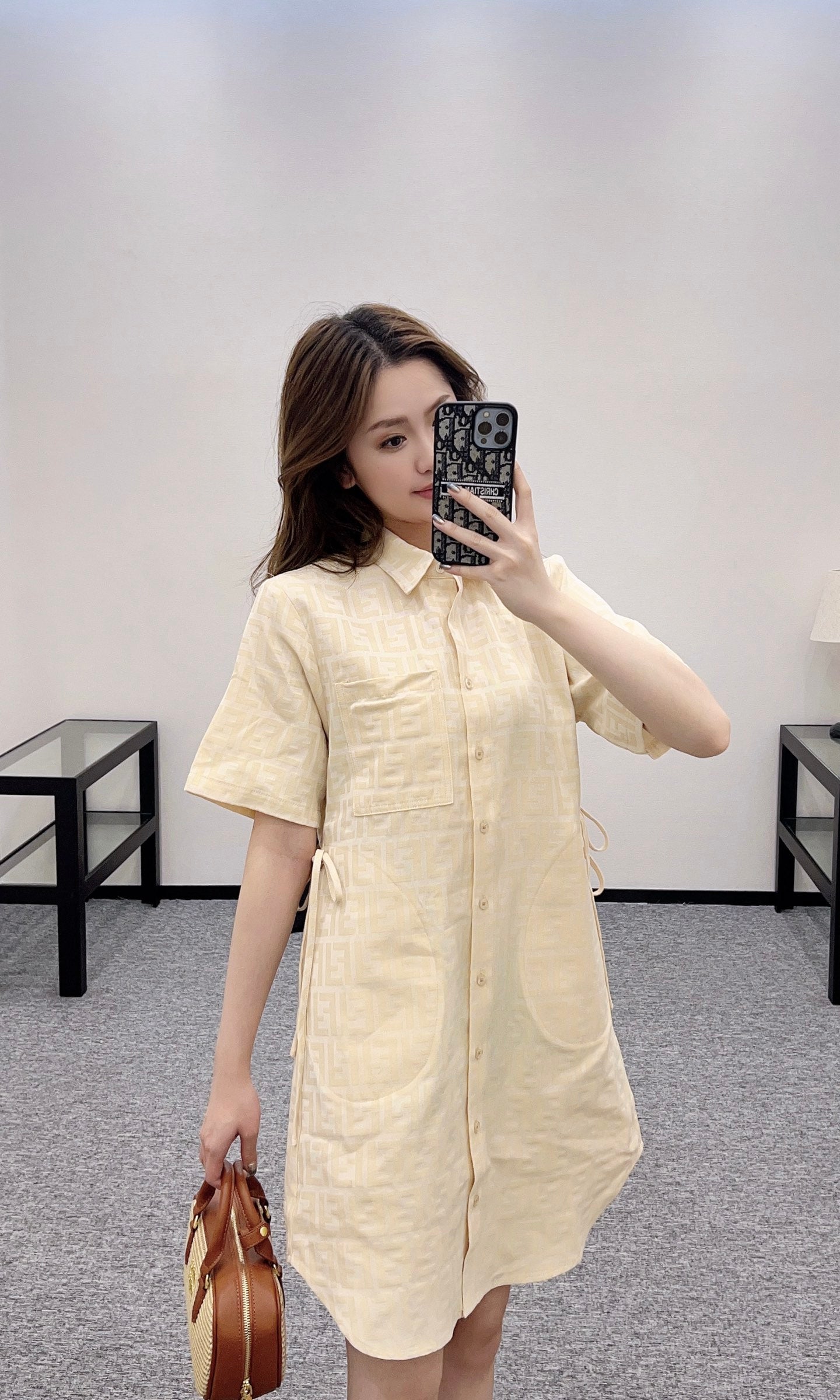 F*♥2025 new products Jacquard linen drawstring dress