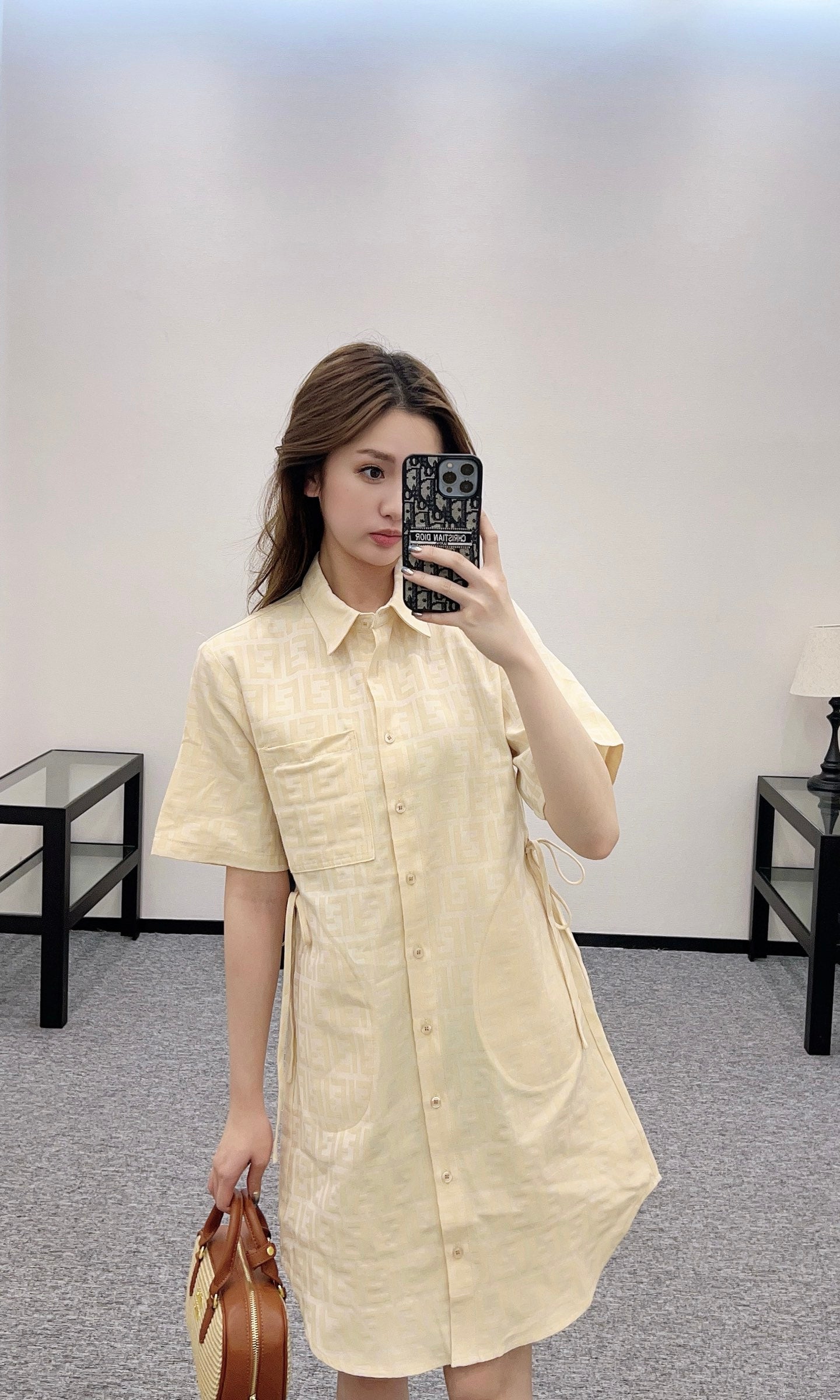 F*♥2025 new products Jacquard linen drawstring dress