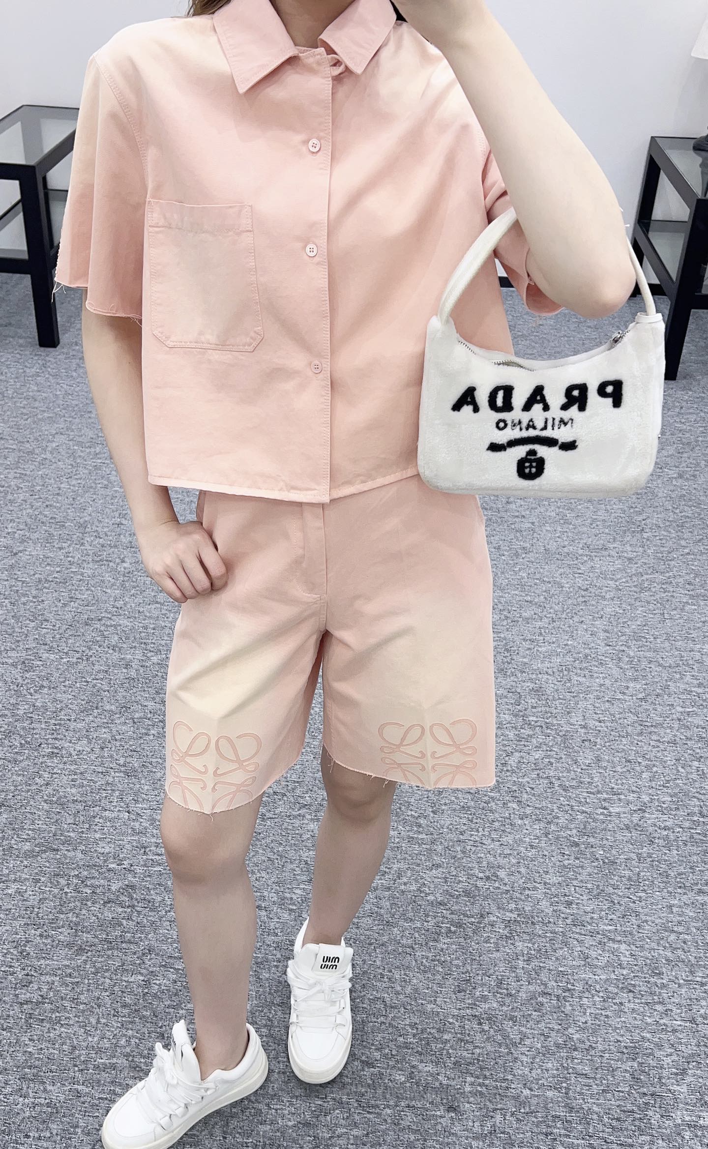 L*♥2025 new products are on sale Denim gradient shirt and shorts set