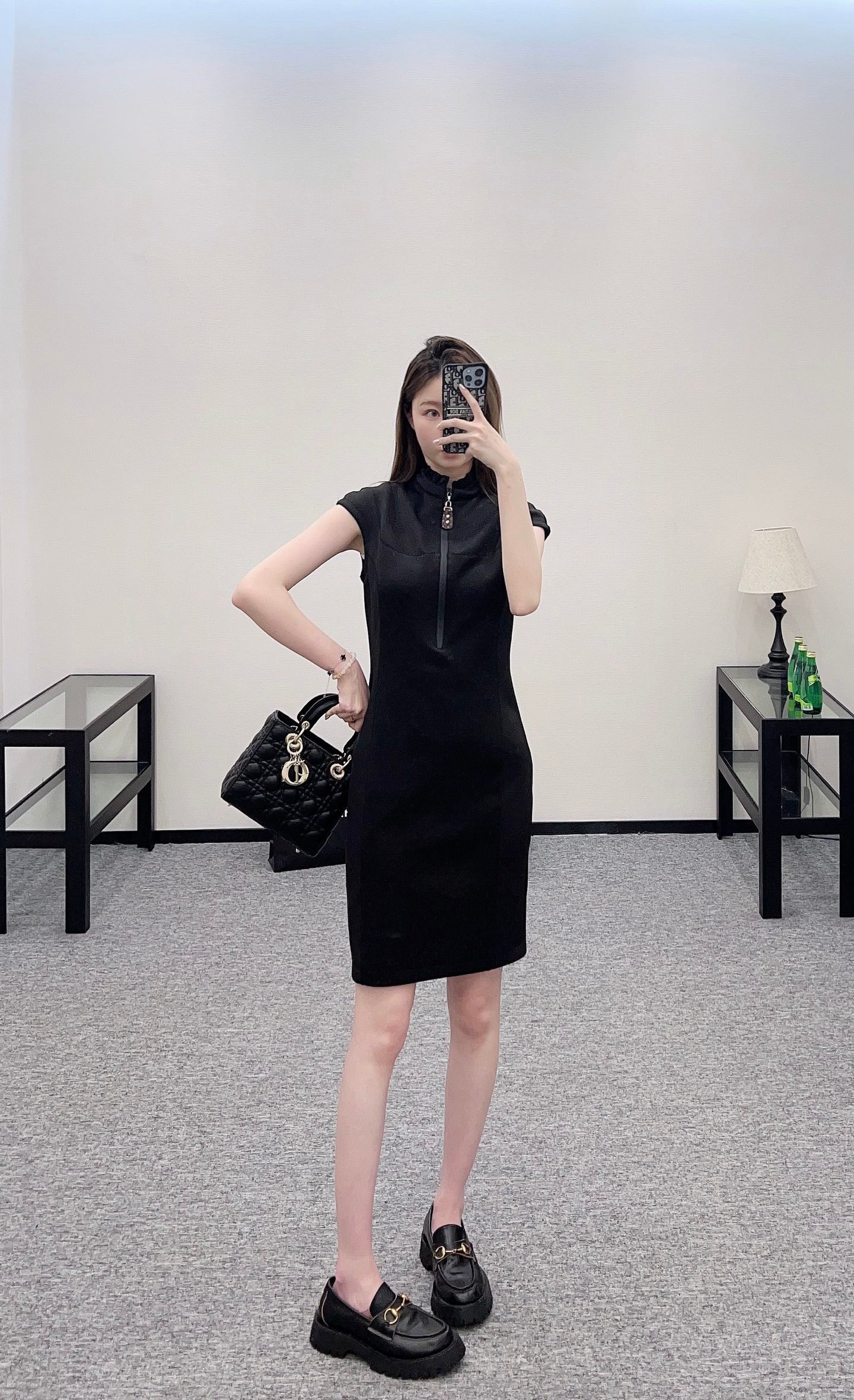 L*♥2025 new products Zipper lace stand collar dress