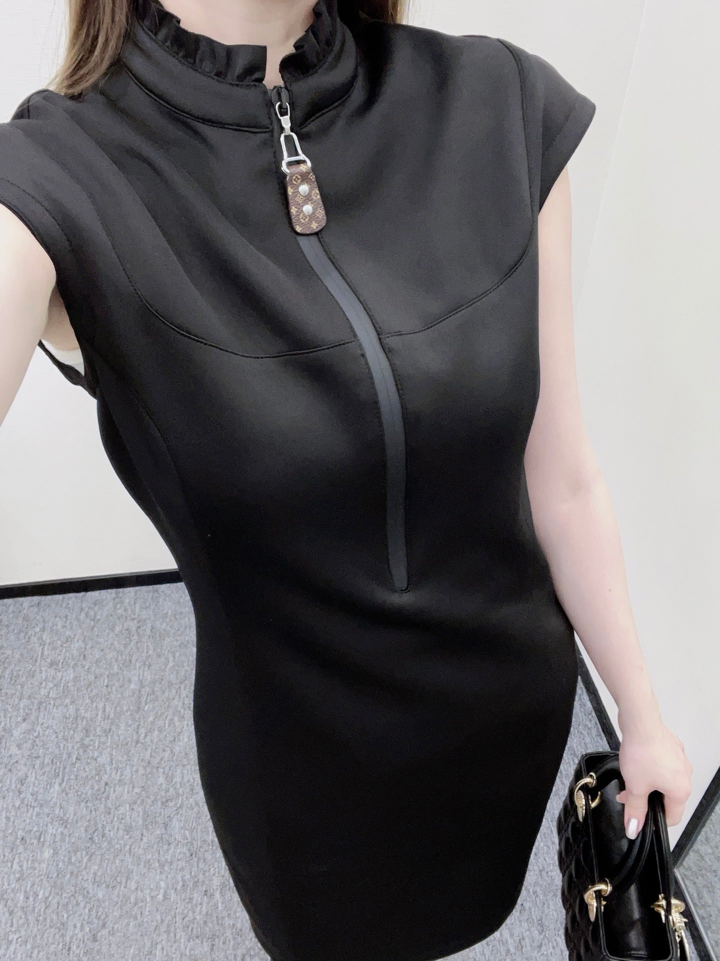 L*♥2025 new products Zipper lace stand collar dress