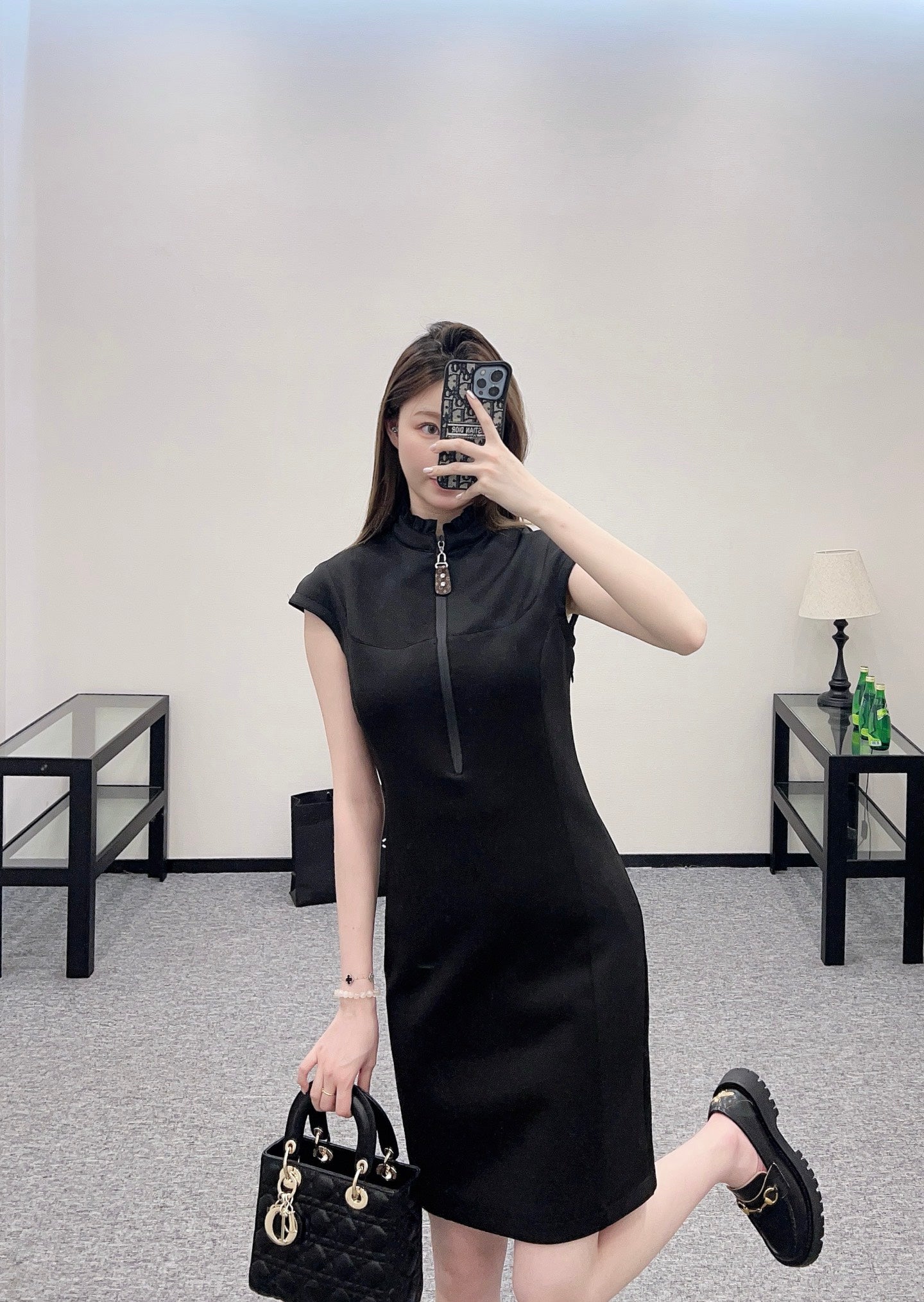 L*♥2025 new products Zipper lace stand collar dress