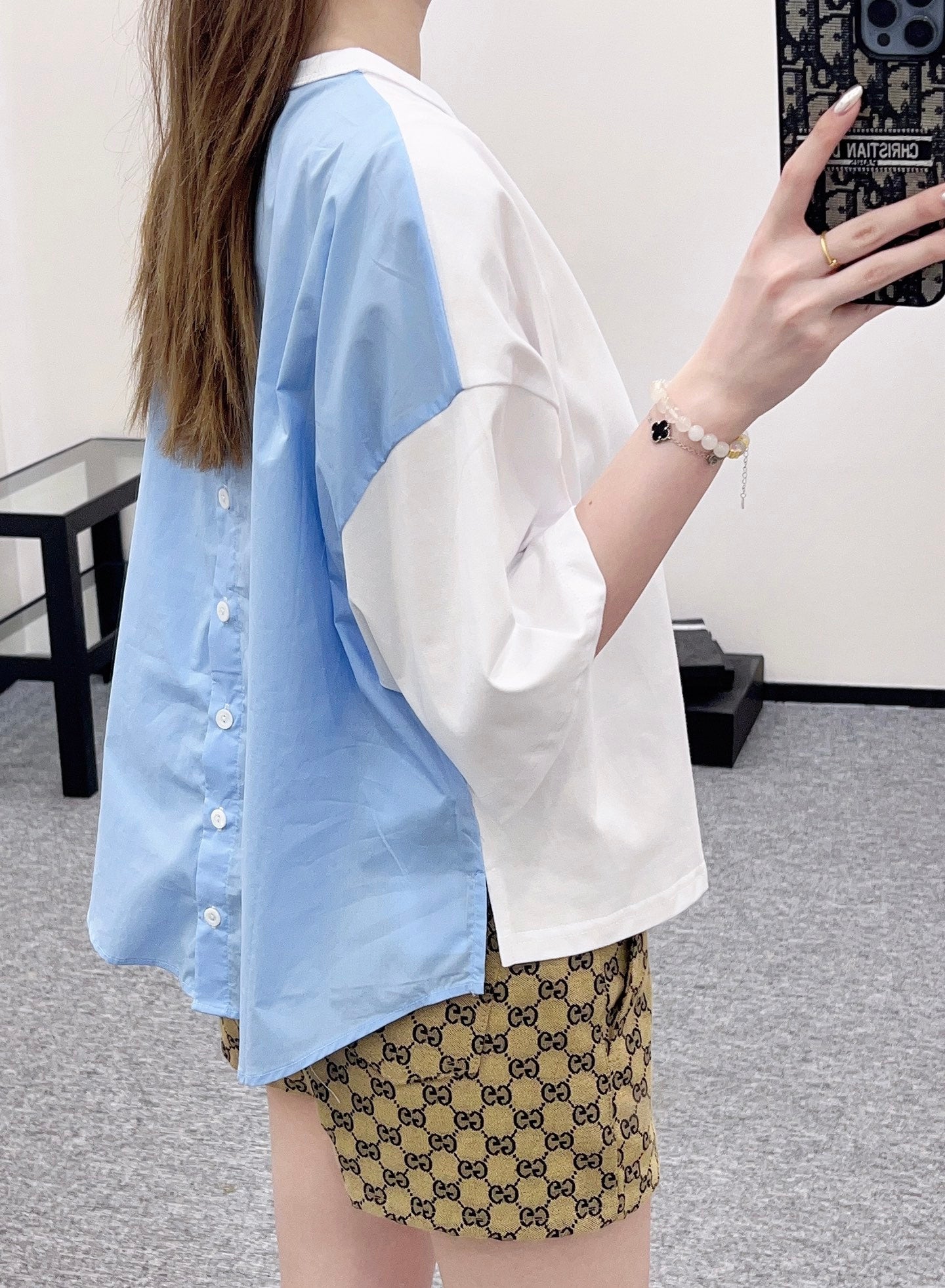 G*♥2025 new products are on sale Round neck patchwork shirt