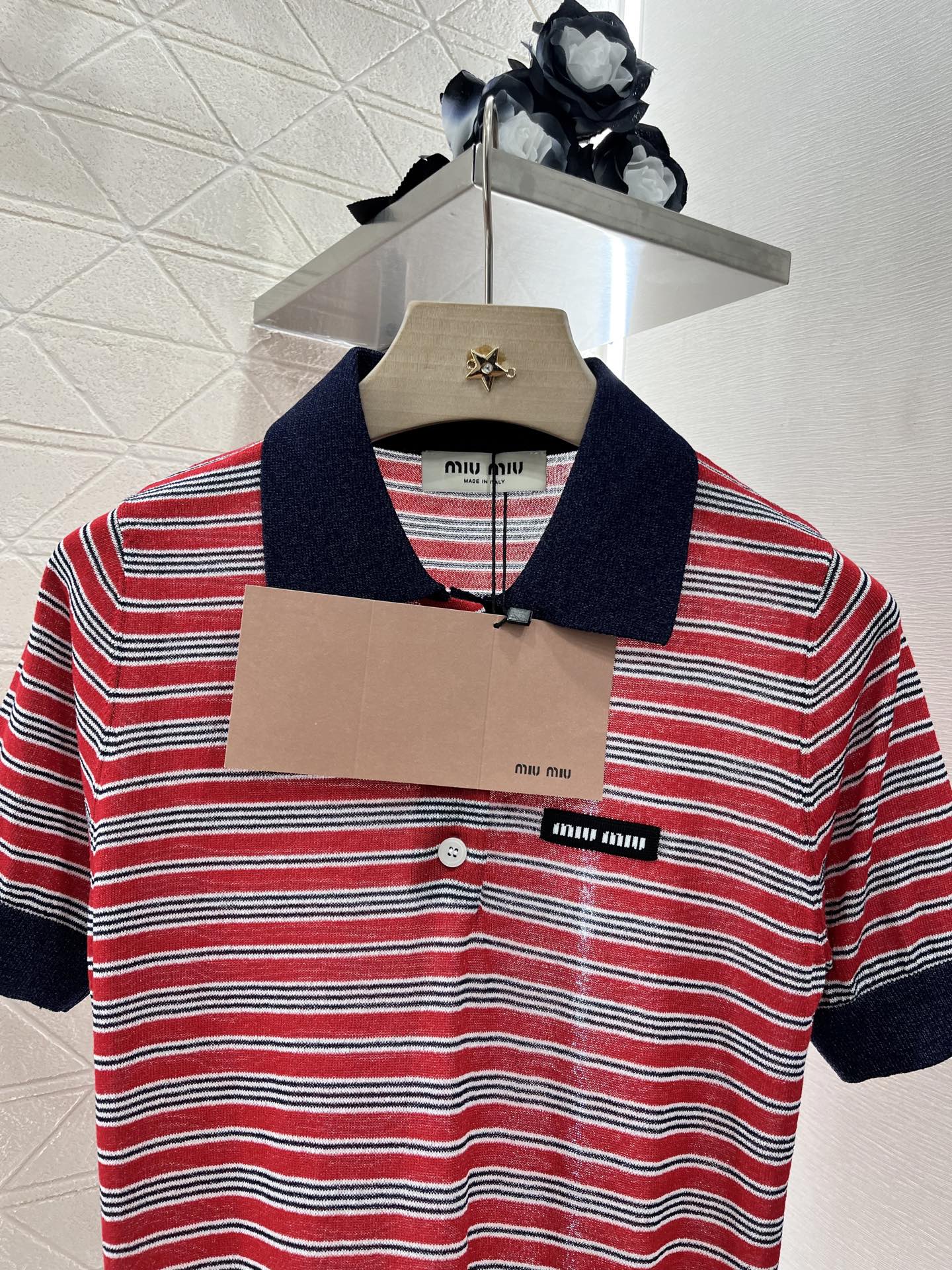 Mi*mi*♥2025 new products are on sale Lapel striped knitted short sleeves