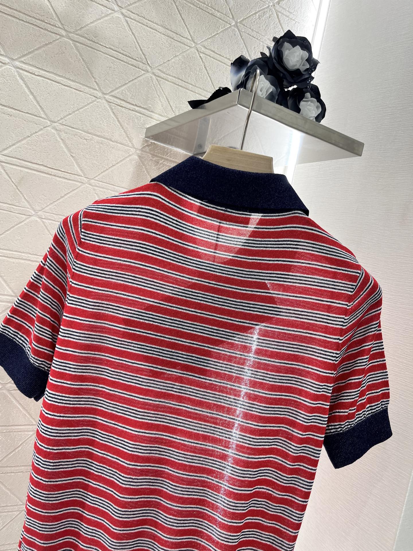 Mi*mi*♥2025 new products are on sale Lapel striped knitted short sleeves