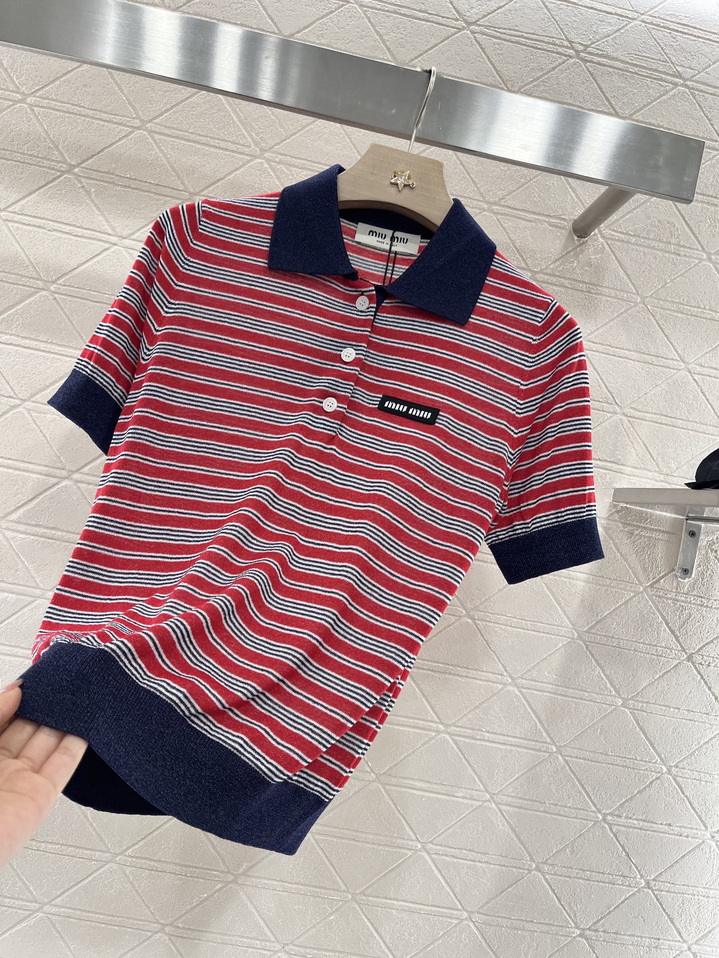 Mi*mi*♥2025 new products are on sale Lapel striped knitted short sleeves