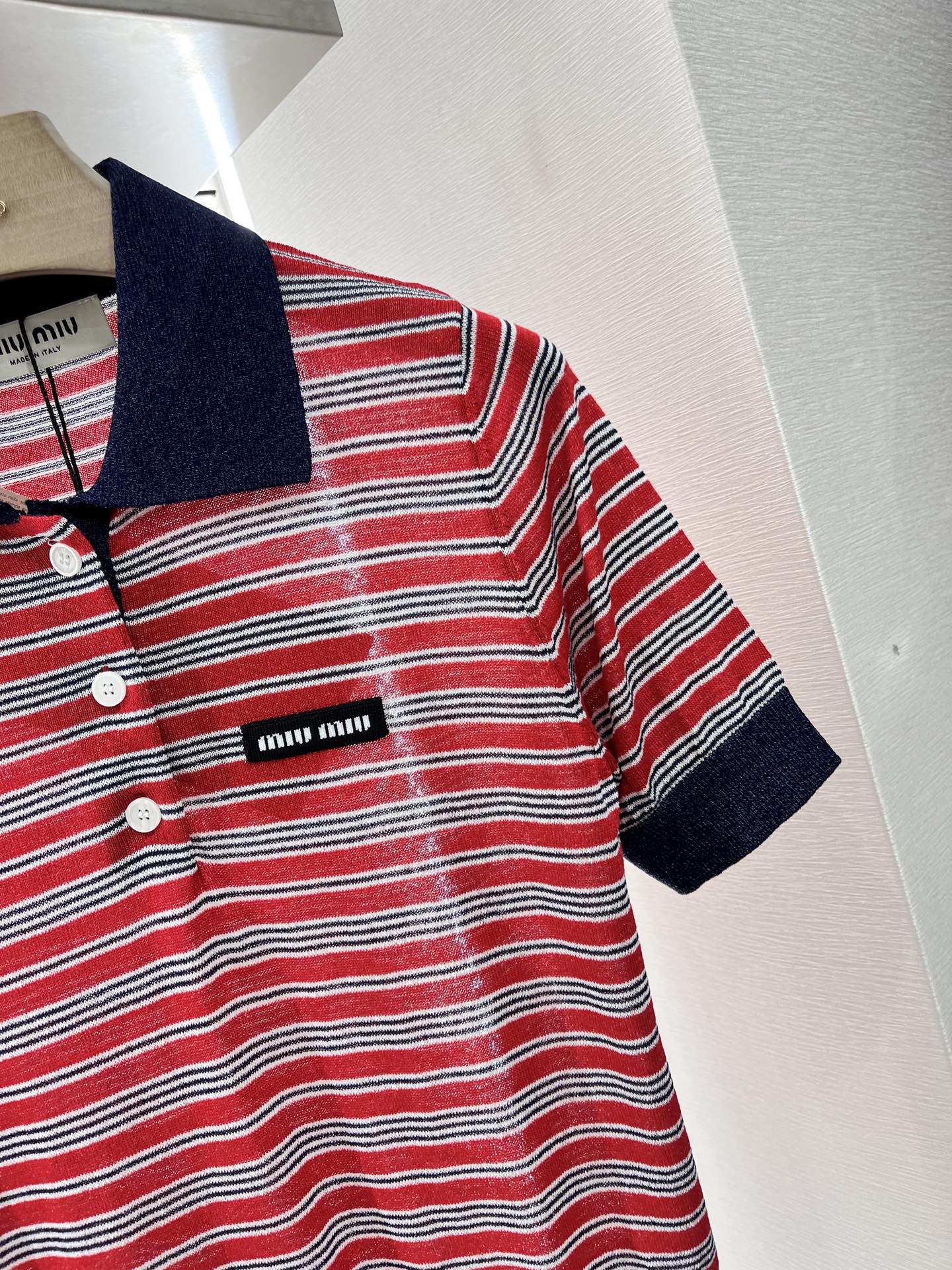Mi*mi*♥2025 new products are on sale Lapel striped knitted short sleeves