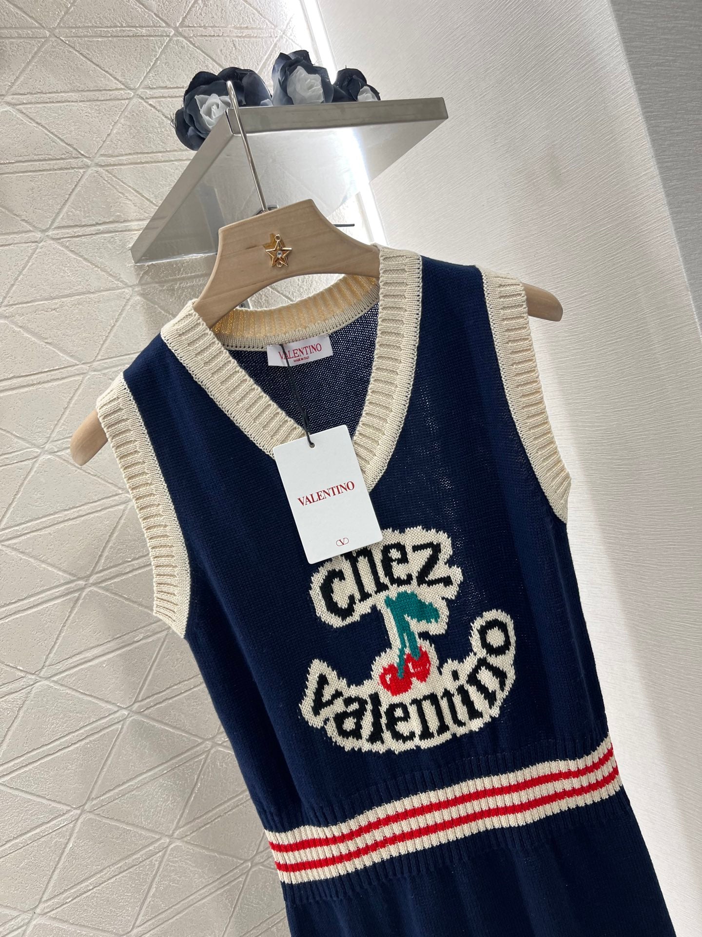 V*♥2025 new products Cherry knitted vest dress