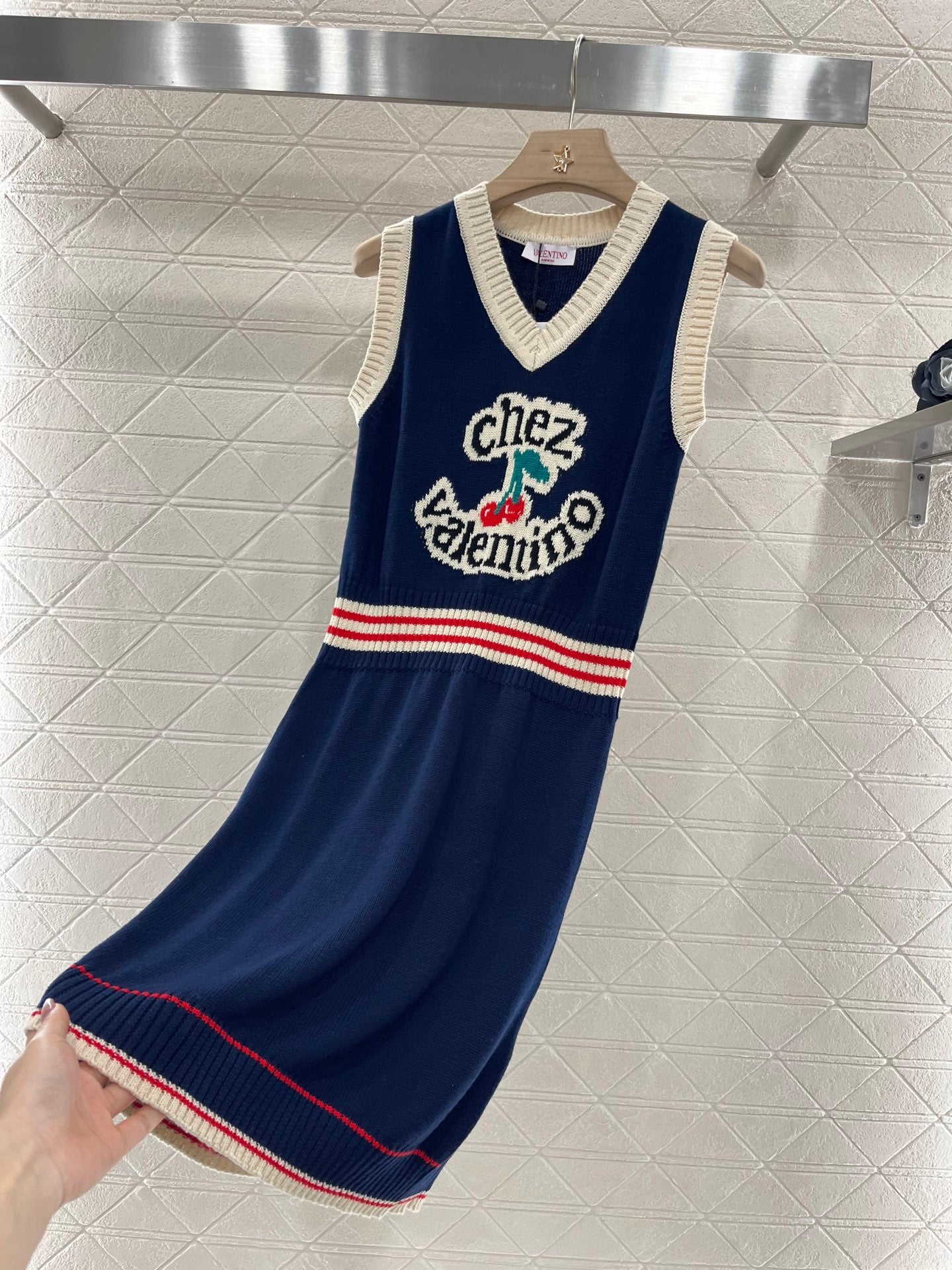 V*♥2025 new products Cherry knitted vest dress