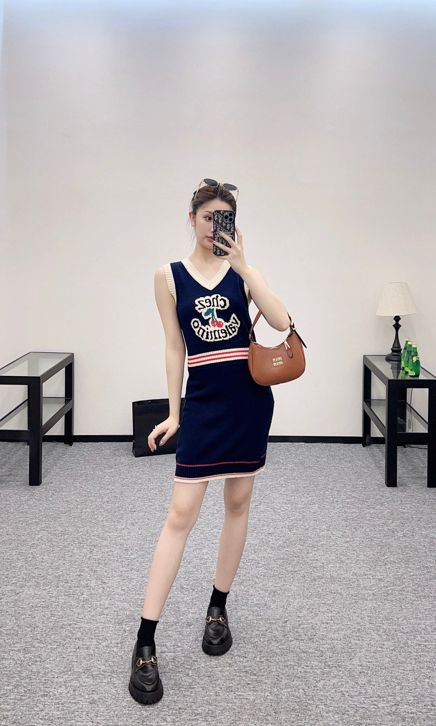 V*♥2025 new products Cherry knitted vest dress
