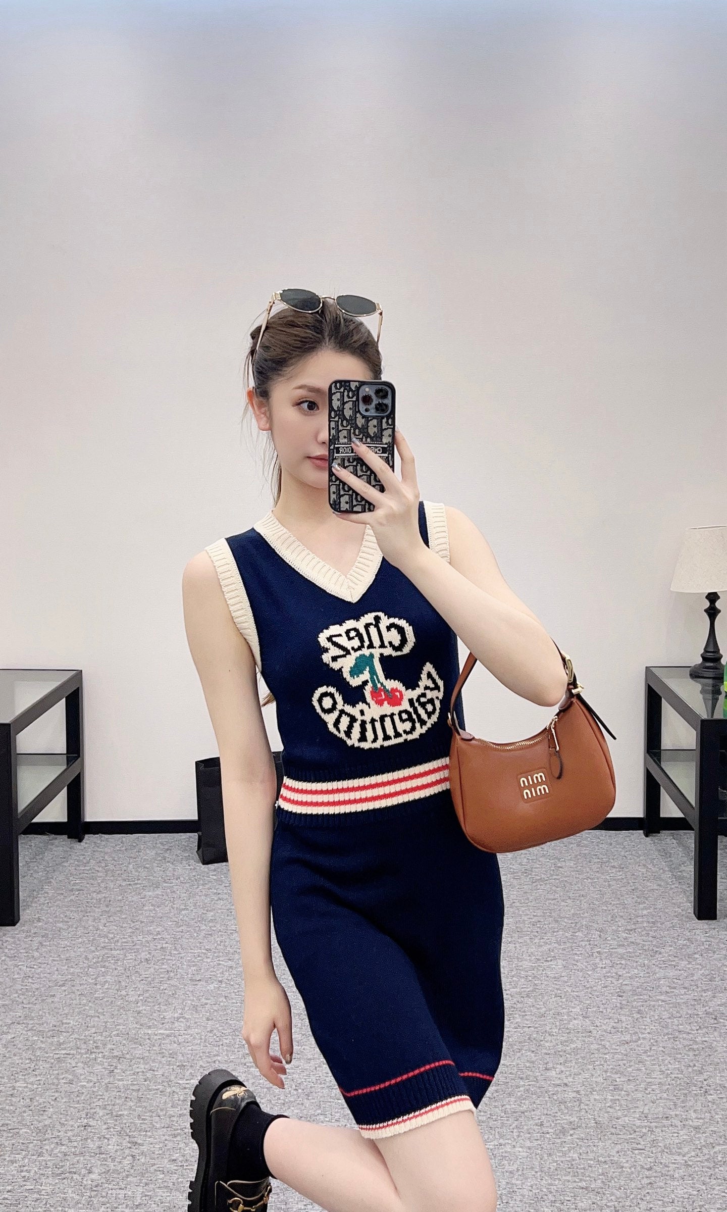 V*♥2025 new products Cherry knitted vest dress