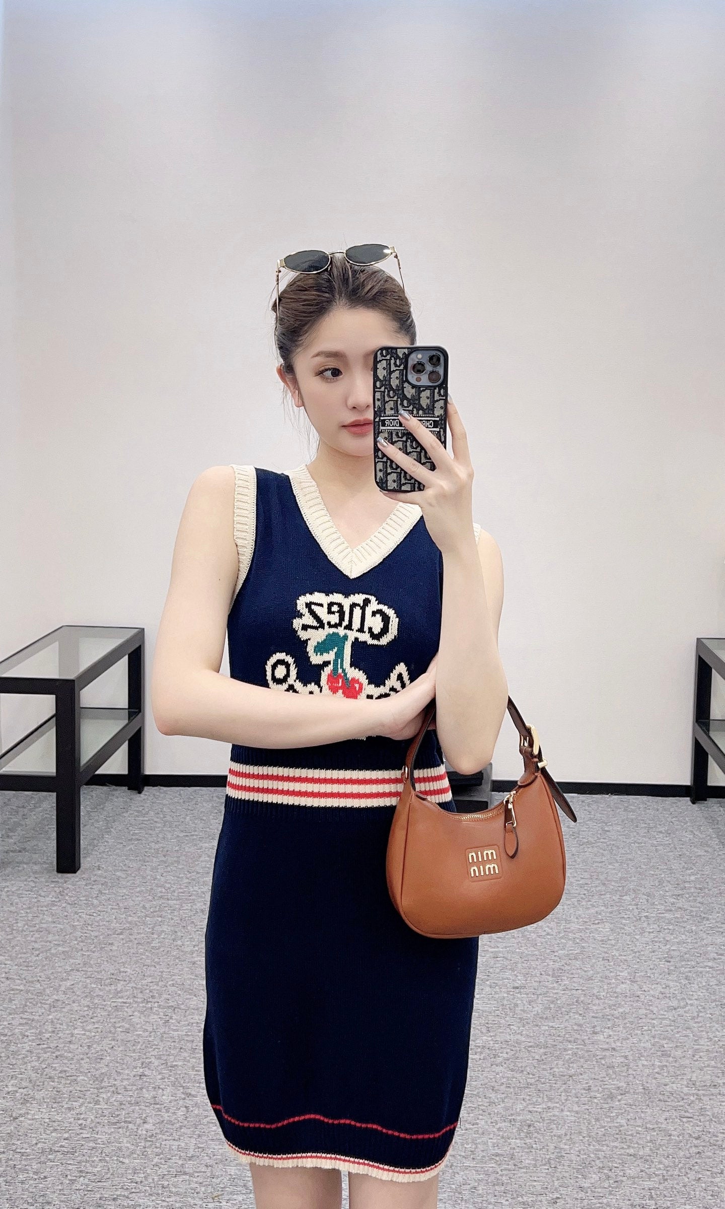 V*♥2025 new products Cherry knitted vest dress