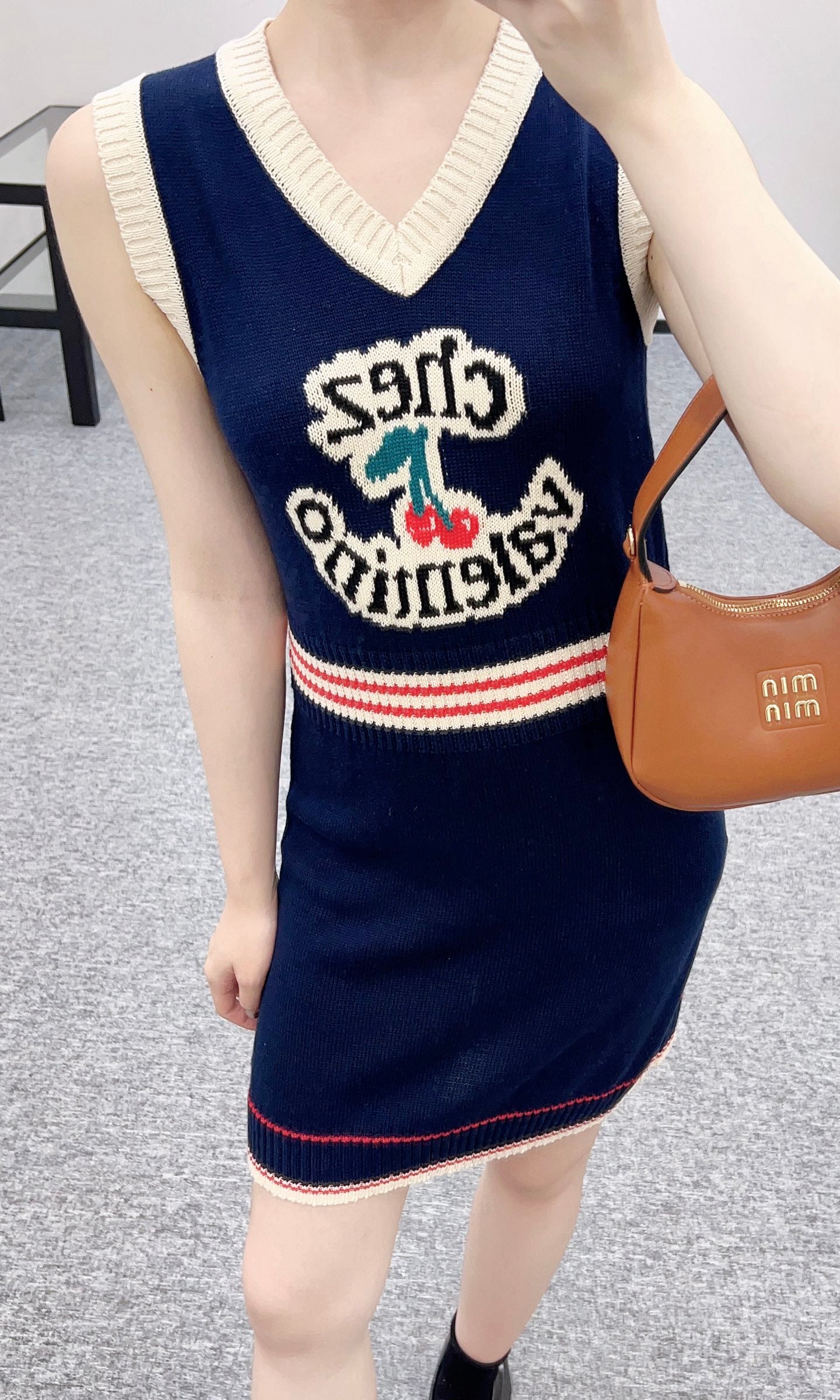 V*♥2025 new products Cherry knitted vest dress
