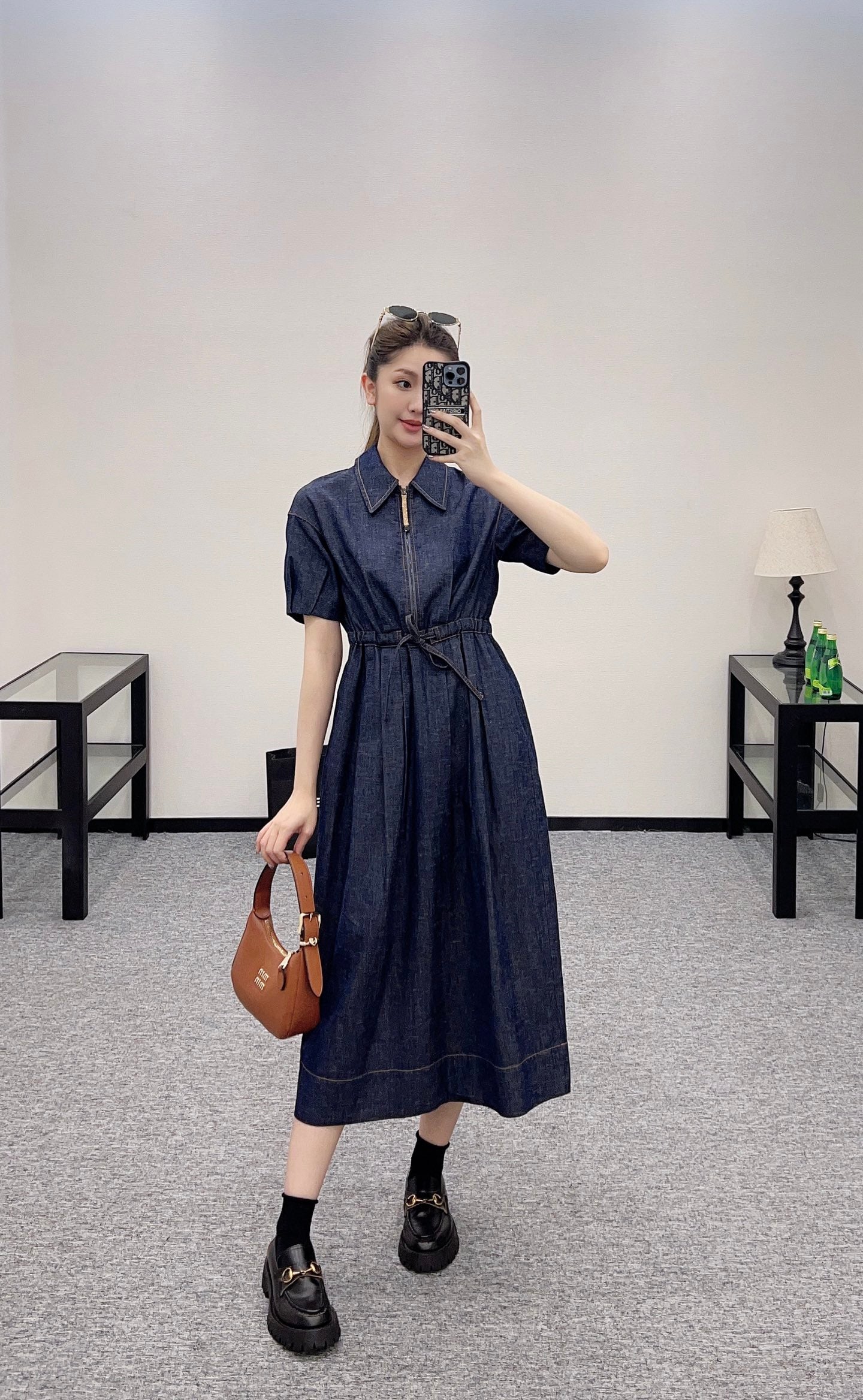 B*♥2025 new products Drawstring denim dress