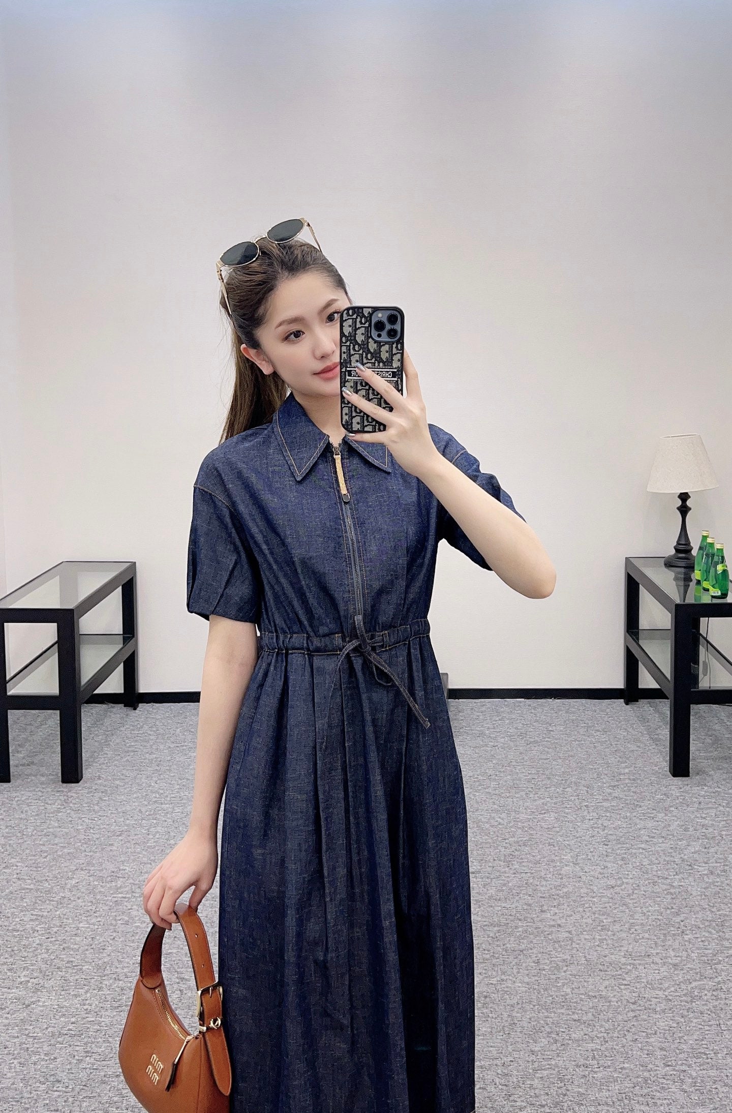 B*♥2025 new products Drawstring denim dress