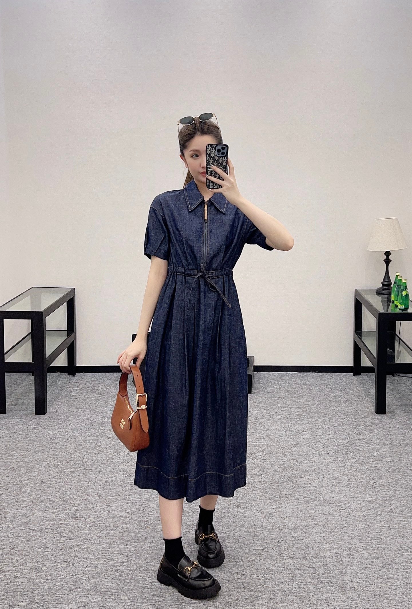 B*♥2025 new products Drawstring denim dress