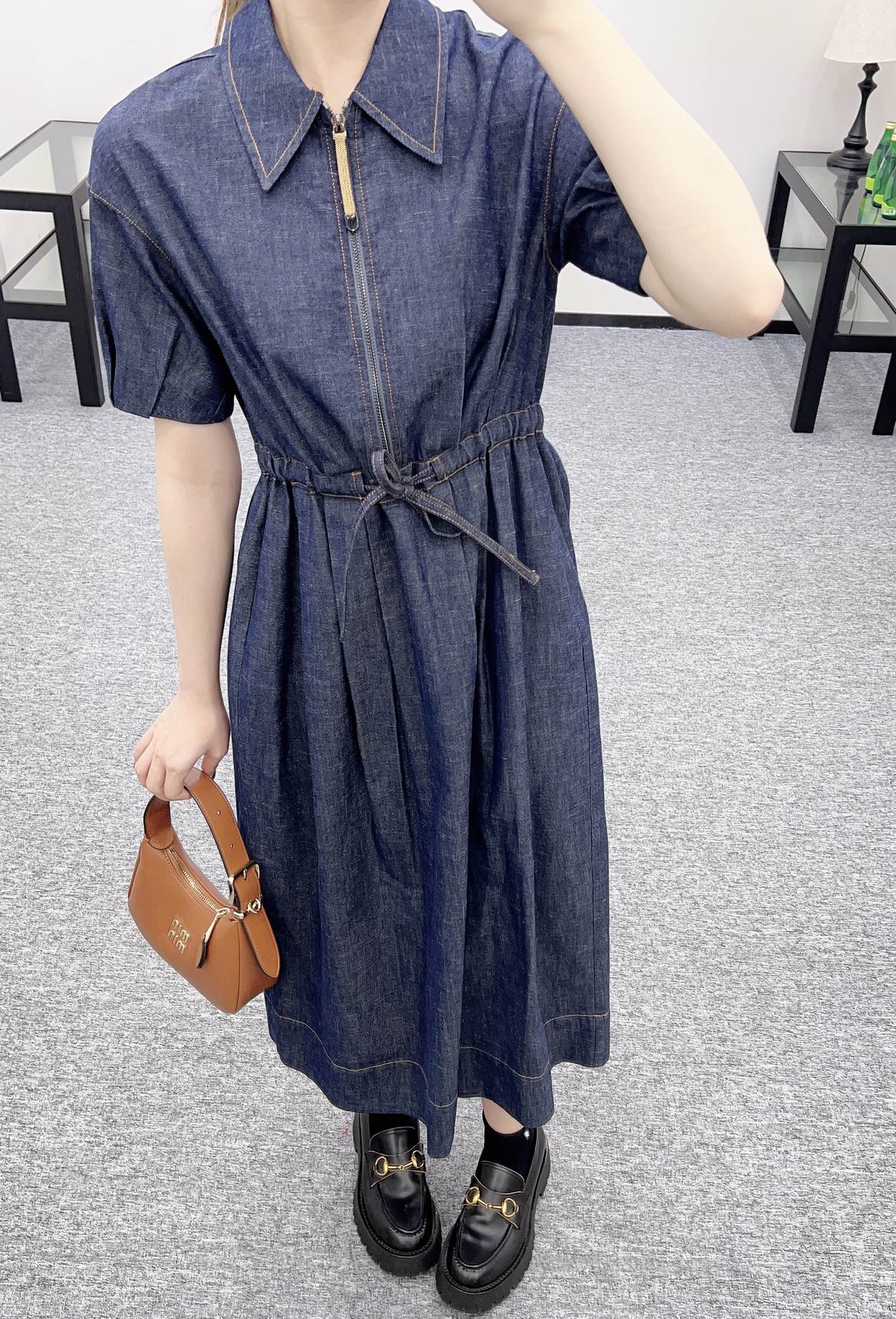 B*♥2025 new products Drawstring denim dress