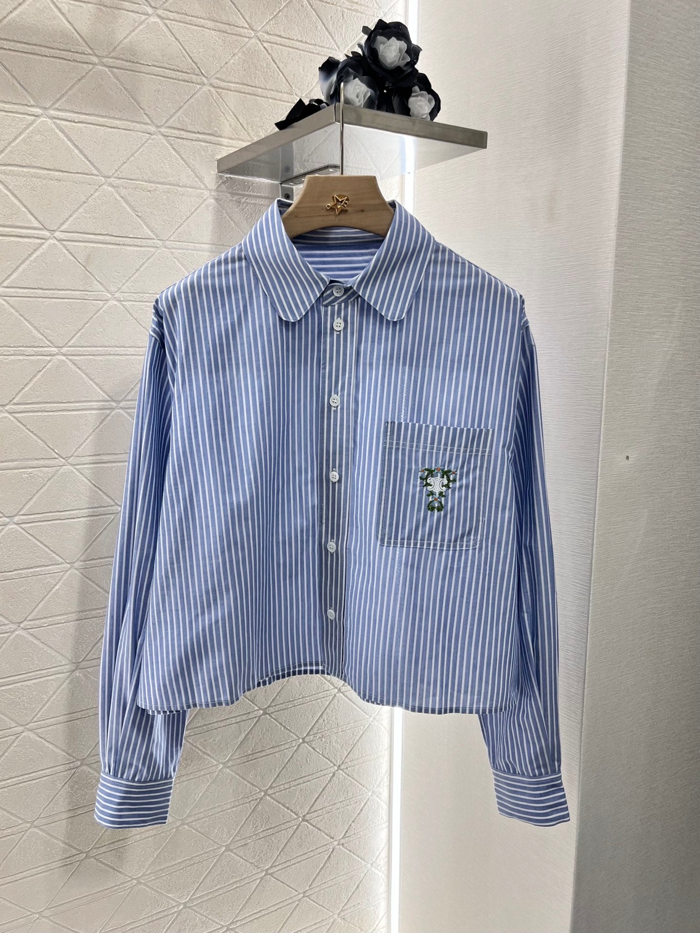 C*♥2025 new products Lapel embroidered striped shirt