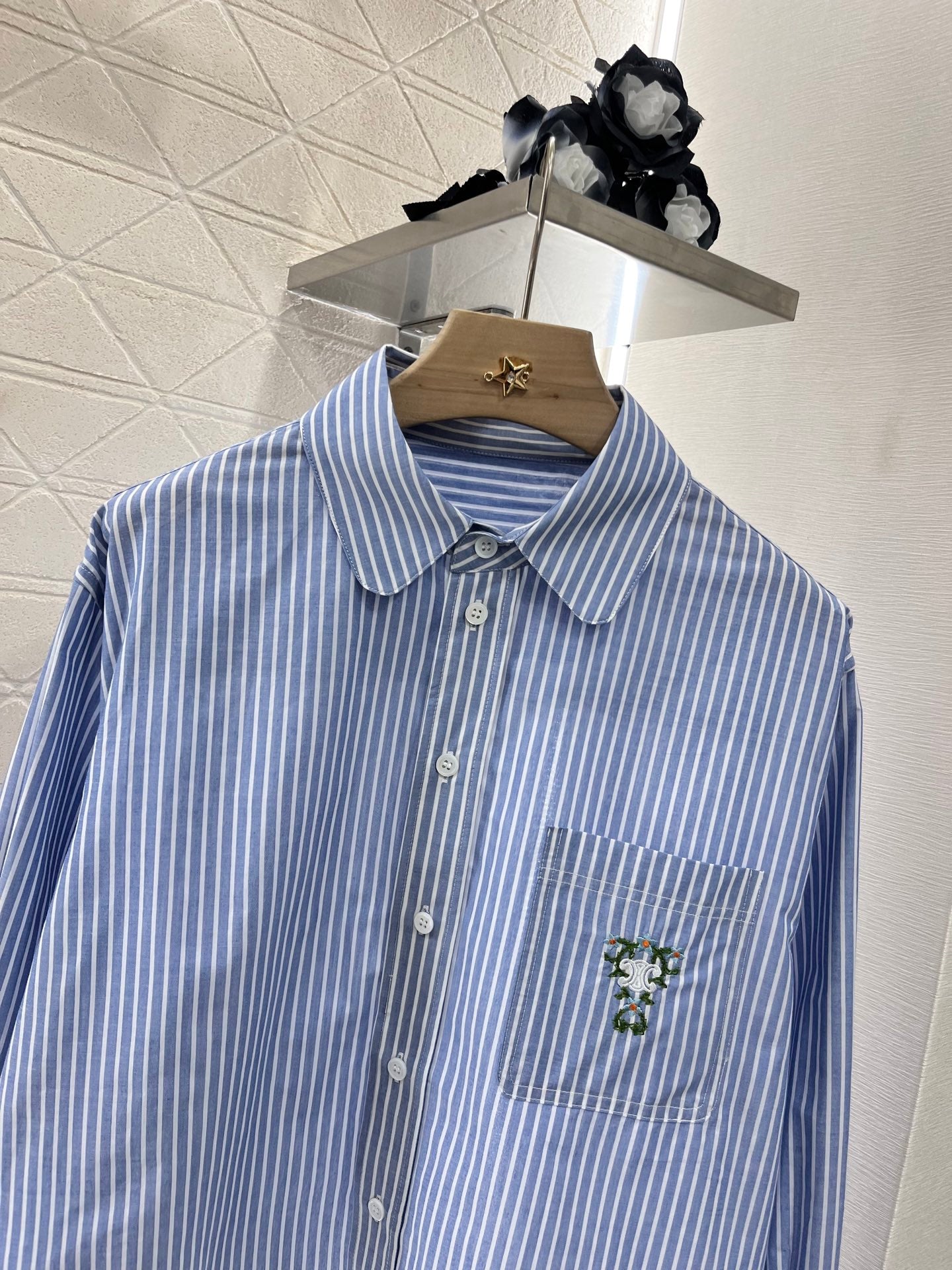 C*♥2025 new products Lapel embroidered striped shirt