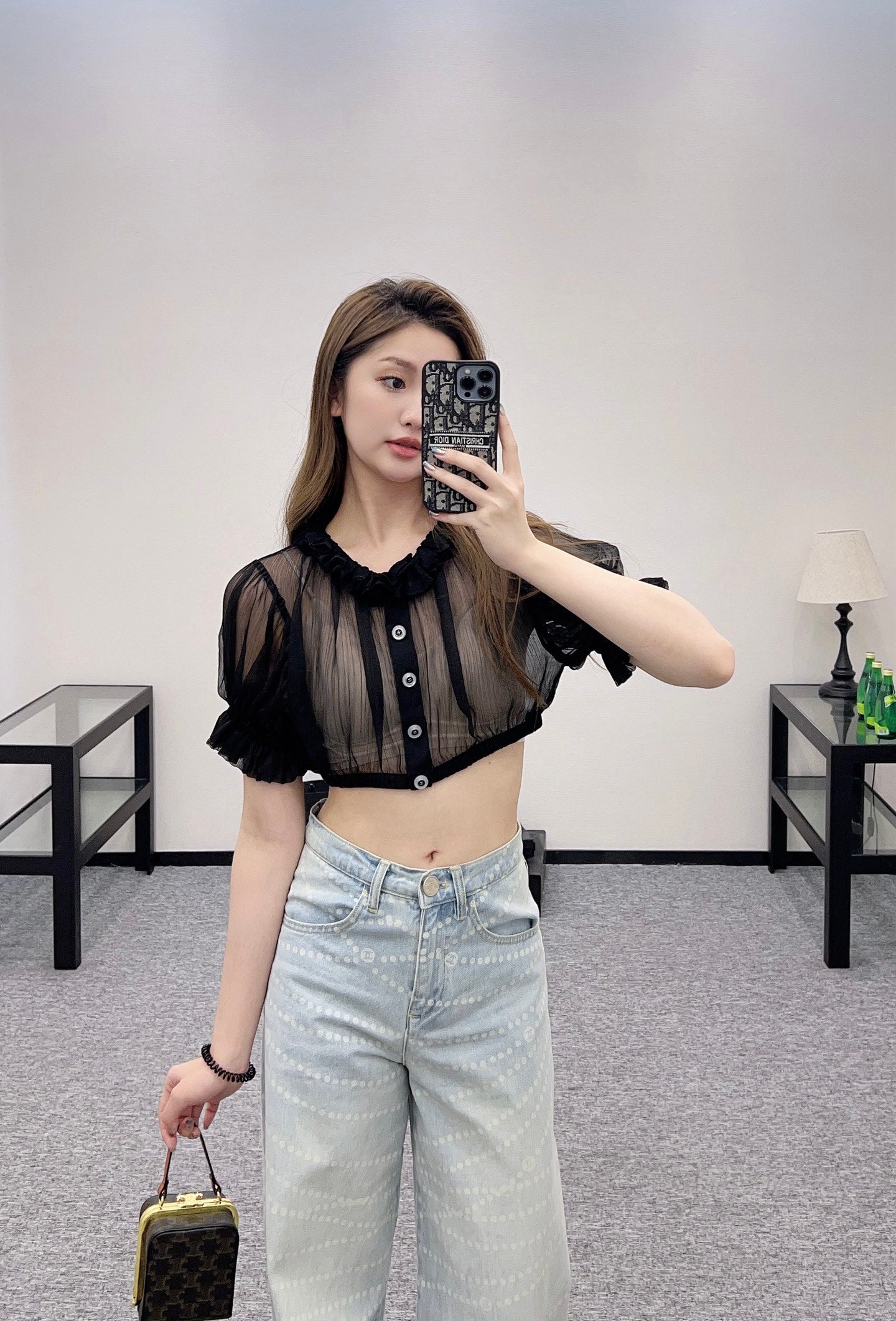 C*♥2025 new products Short waist lace see-through top
