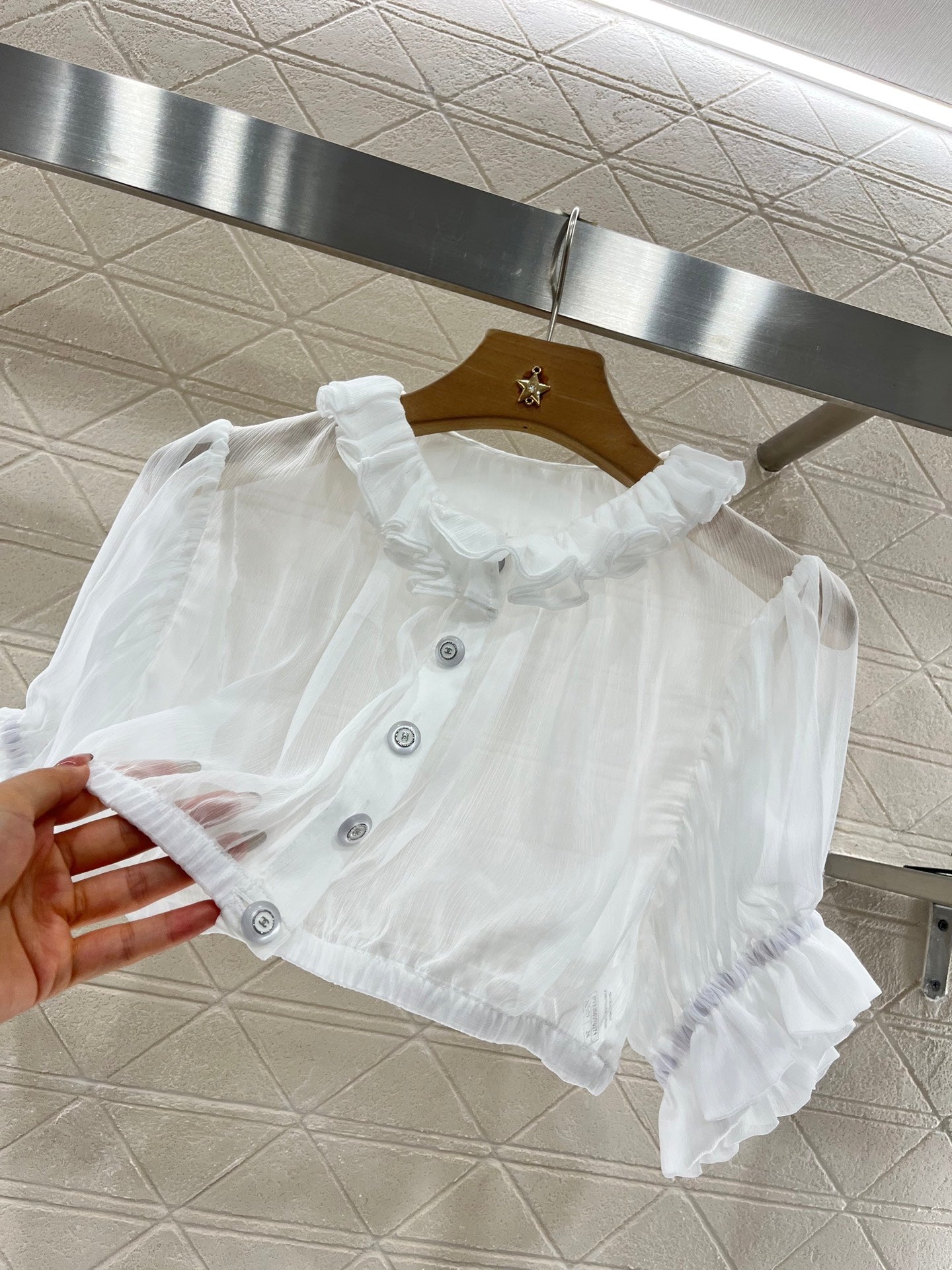 C*♥2025 new products Short waist lace see-through top
