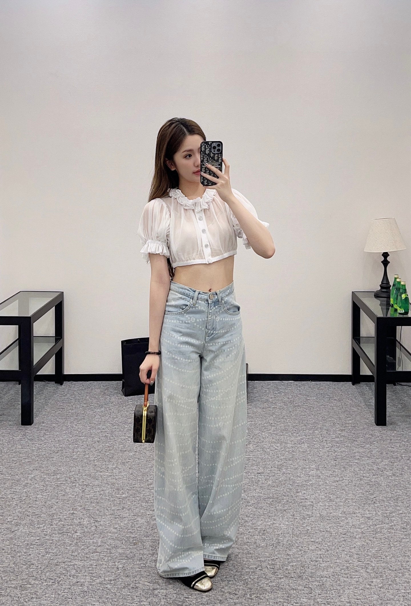 C*♥2025 new products Short waist lace see-through top
