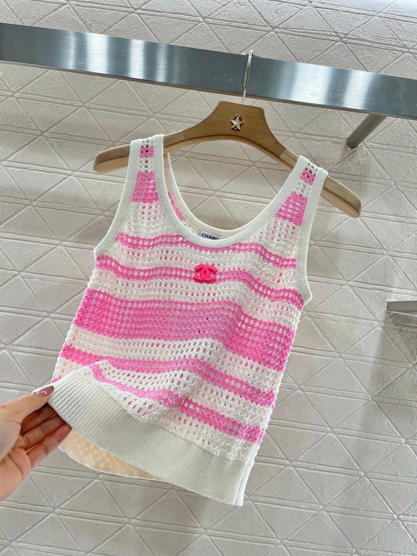 C*♥2025 new products Striped hollow knitted vest