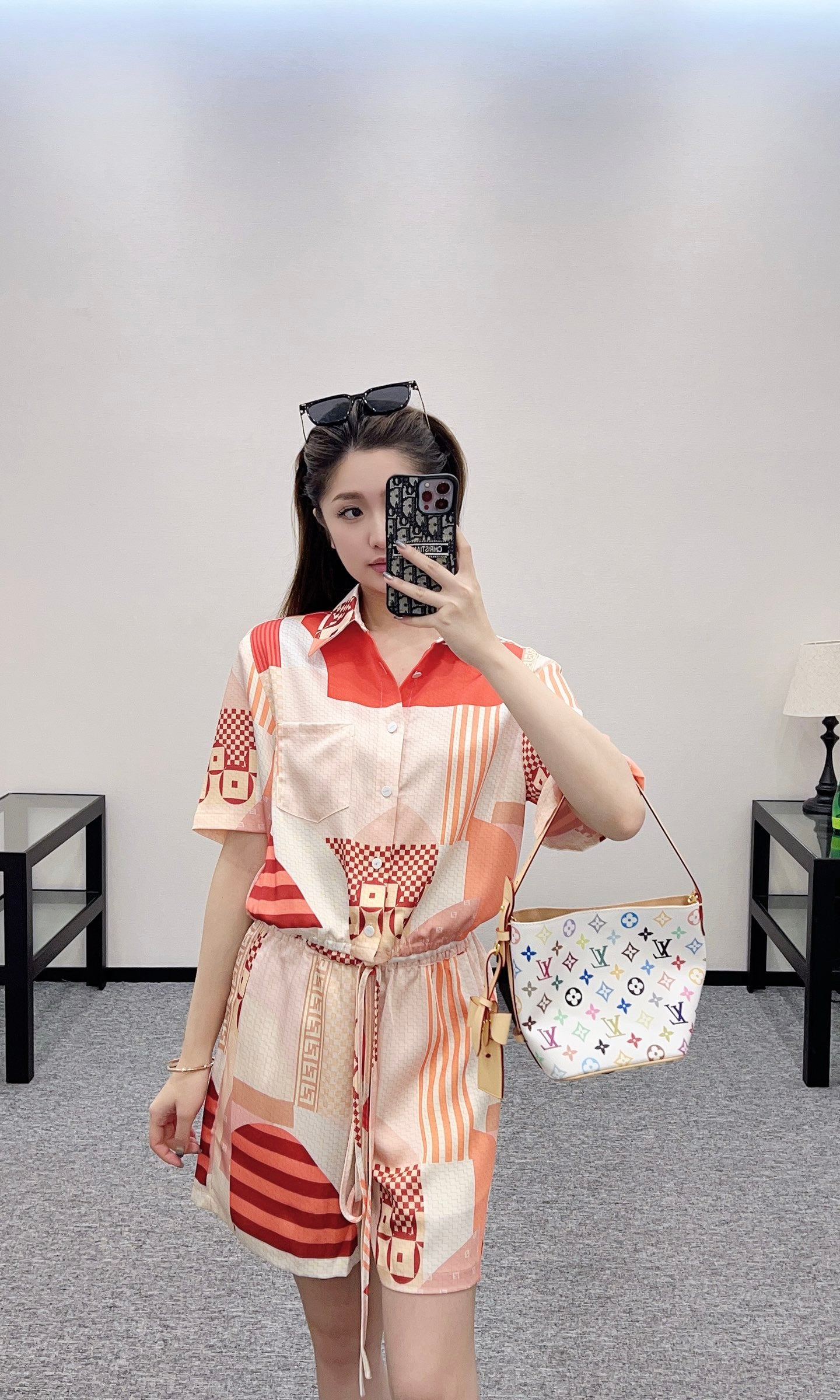 F*♥2025 new products are on sale Contrast color short-sleeved shirt and shorts set