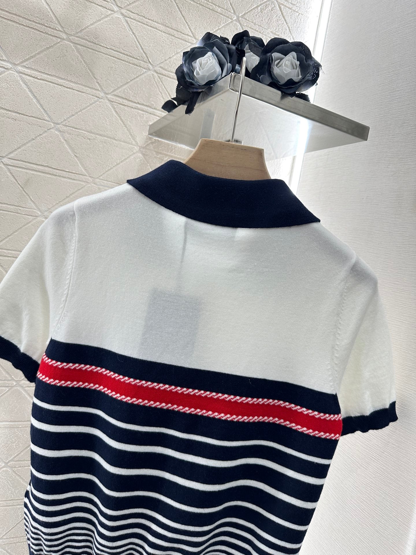 G*♥2025 new product Lapel striped knitted short sleeves