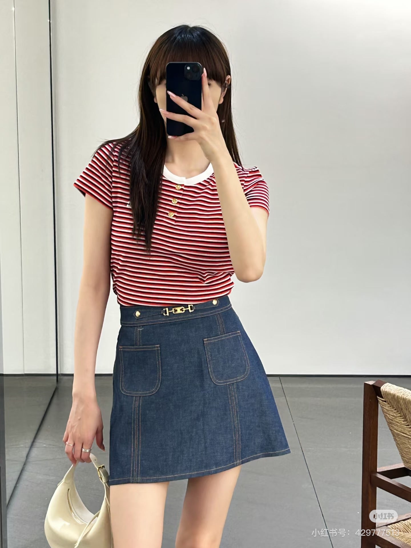 C*♥2025 new product Chain denim skirt